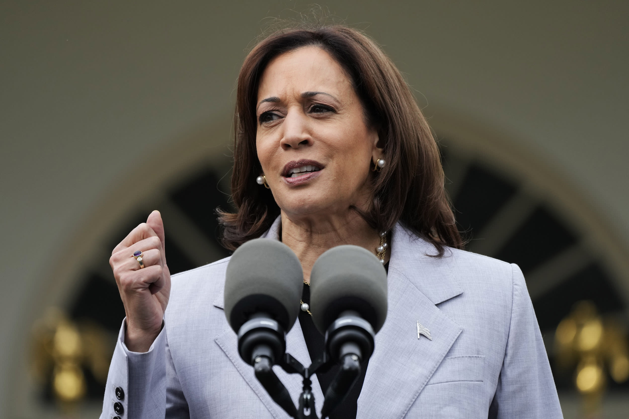 Vice President Kamala Harris speaks in the Rose Garden