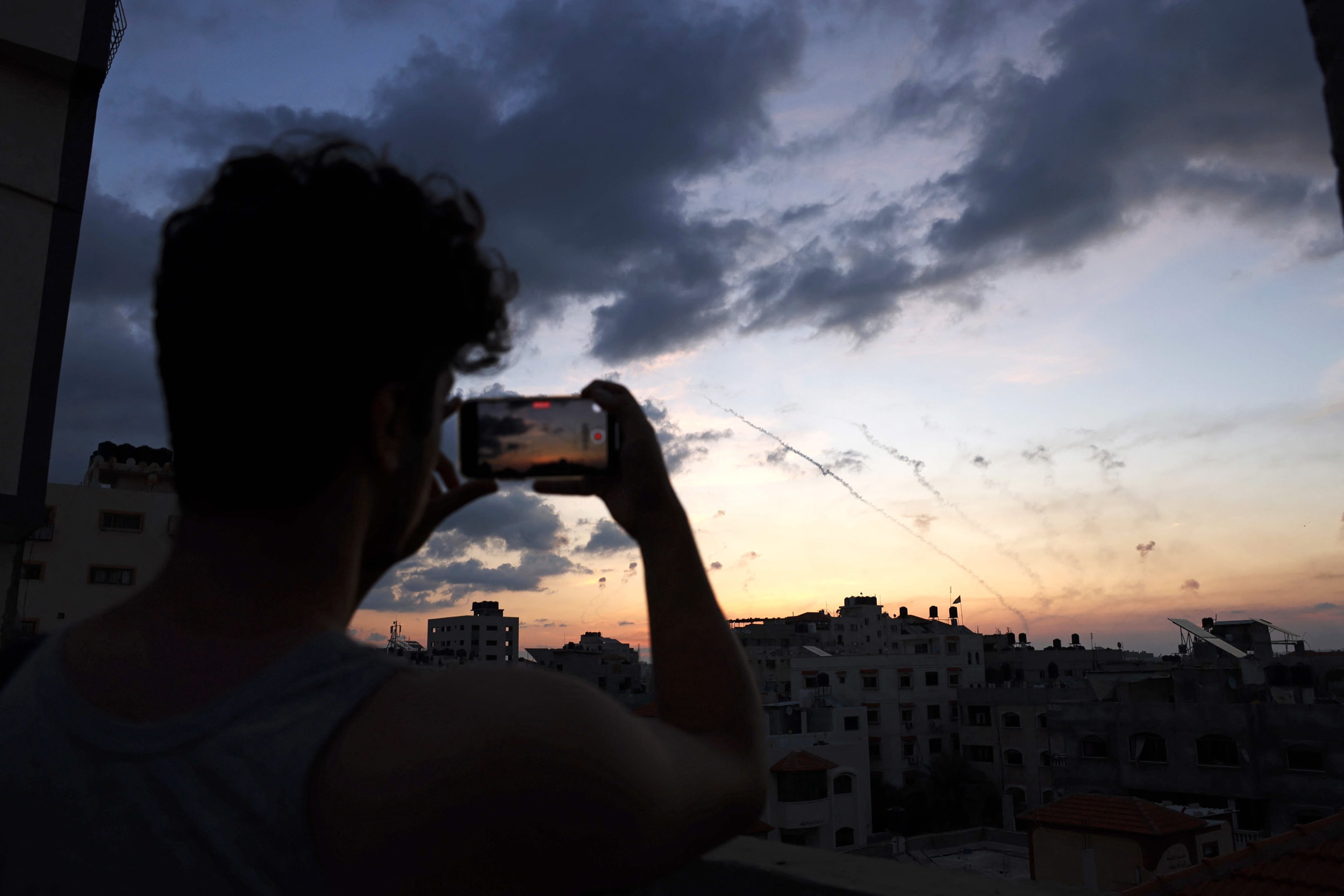 Dozens of rockets were fired from the blockaded Gaza Strip towards Israel on October 7, 2023.