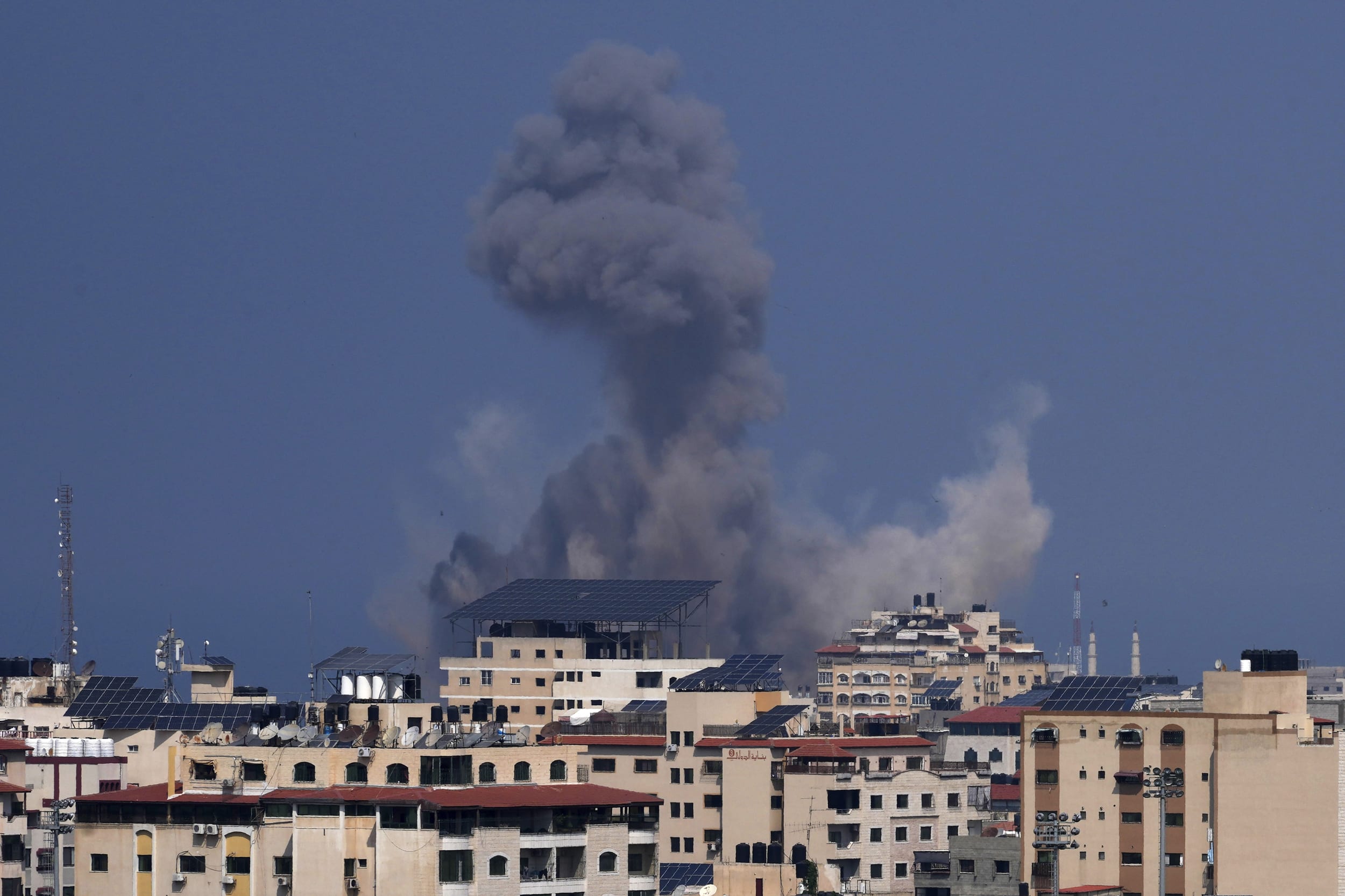 Smoke rises from an explosion caused by an Israeli airstrike on Gaza City, Sunday, Oct. 8, 2023. Gaza.