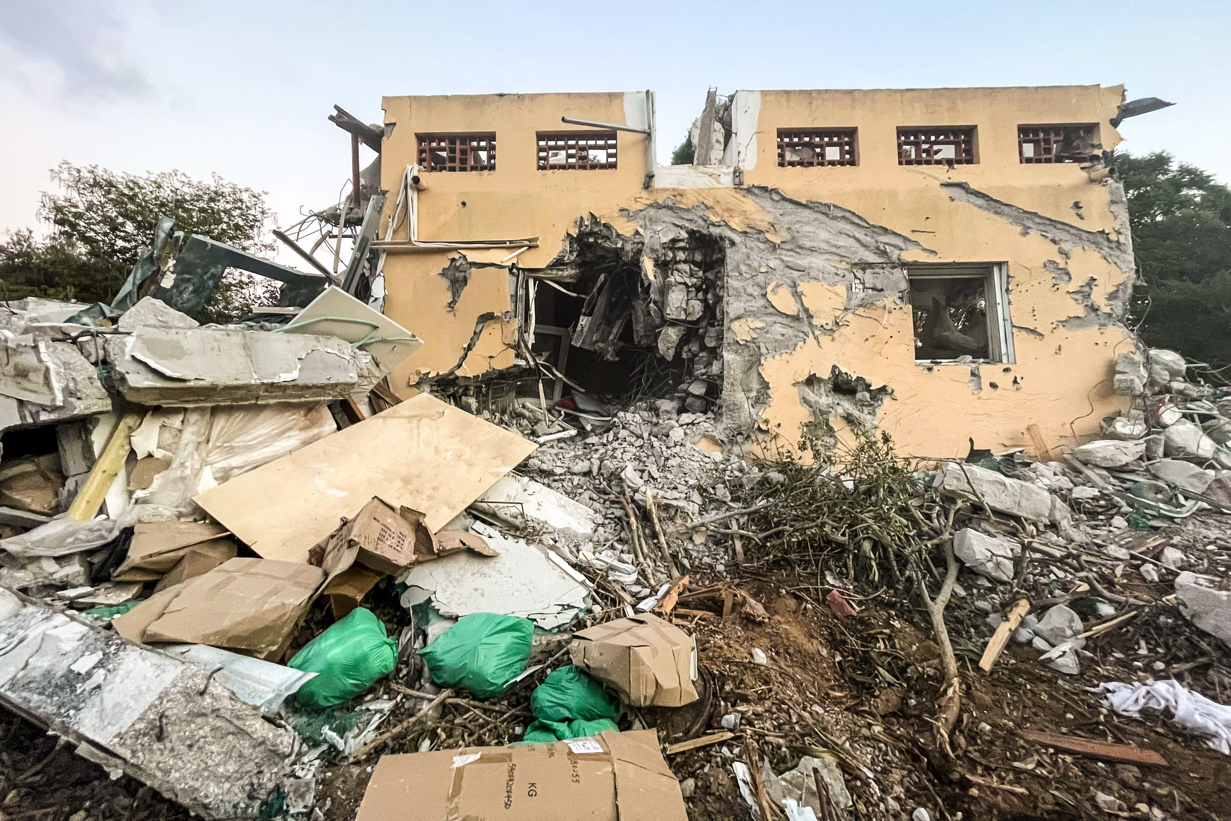 Blown out homes and buildings in Be’eri, Israel