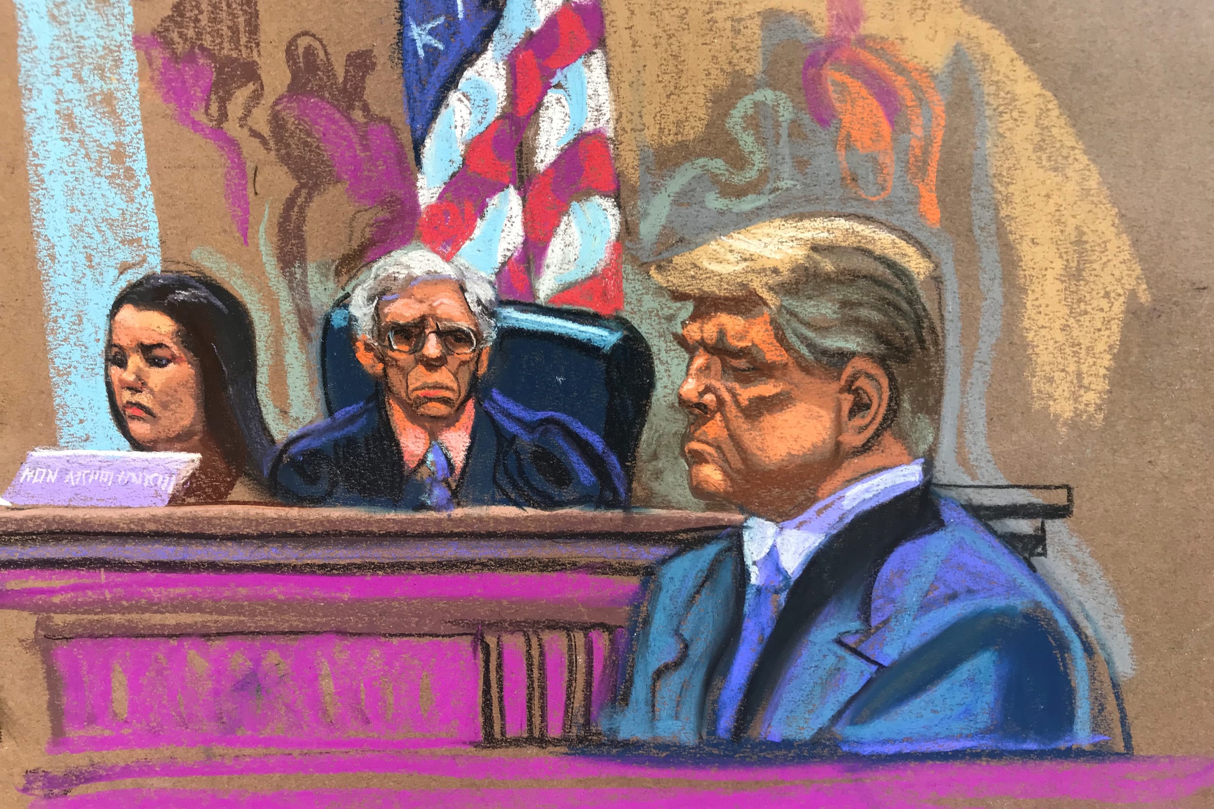 Judge Arthur Engoron questions former President Donald Trump on the witness stand