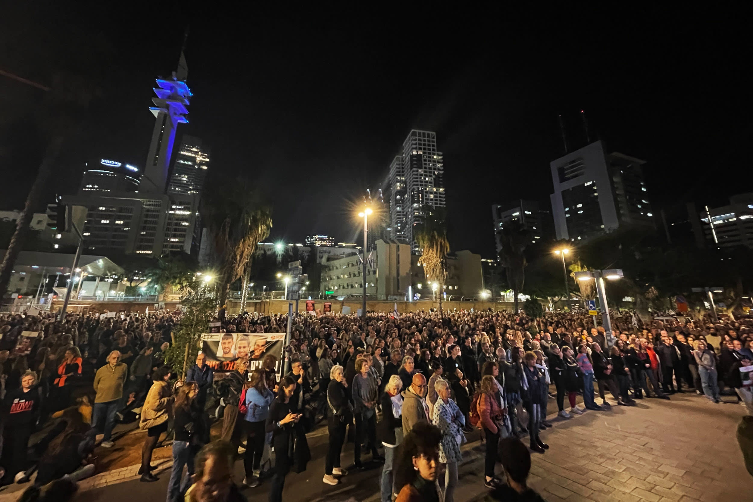 People gather in "Hostage Square" in Tel Aviv