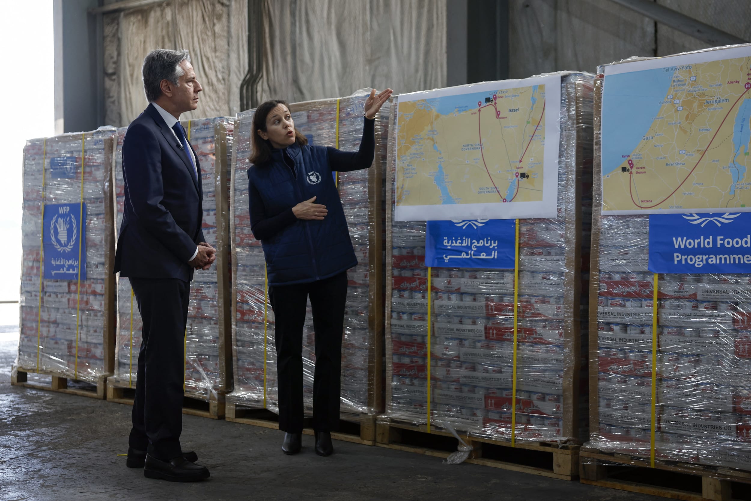 Image: US Secretary of State Antony Blinken, left, visits a World Food Program 