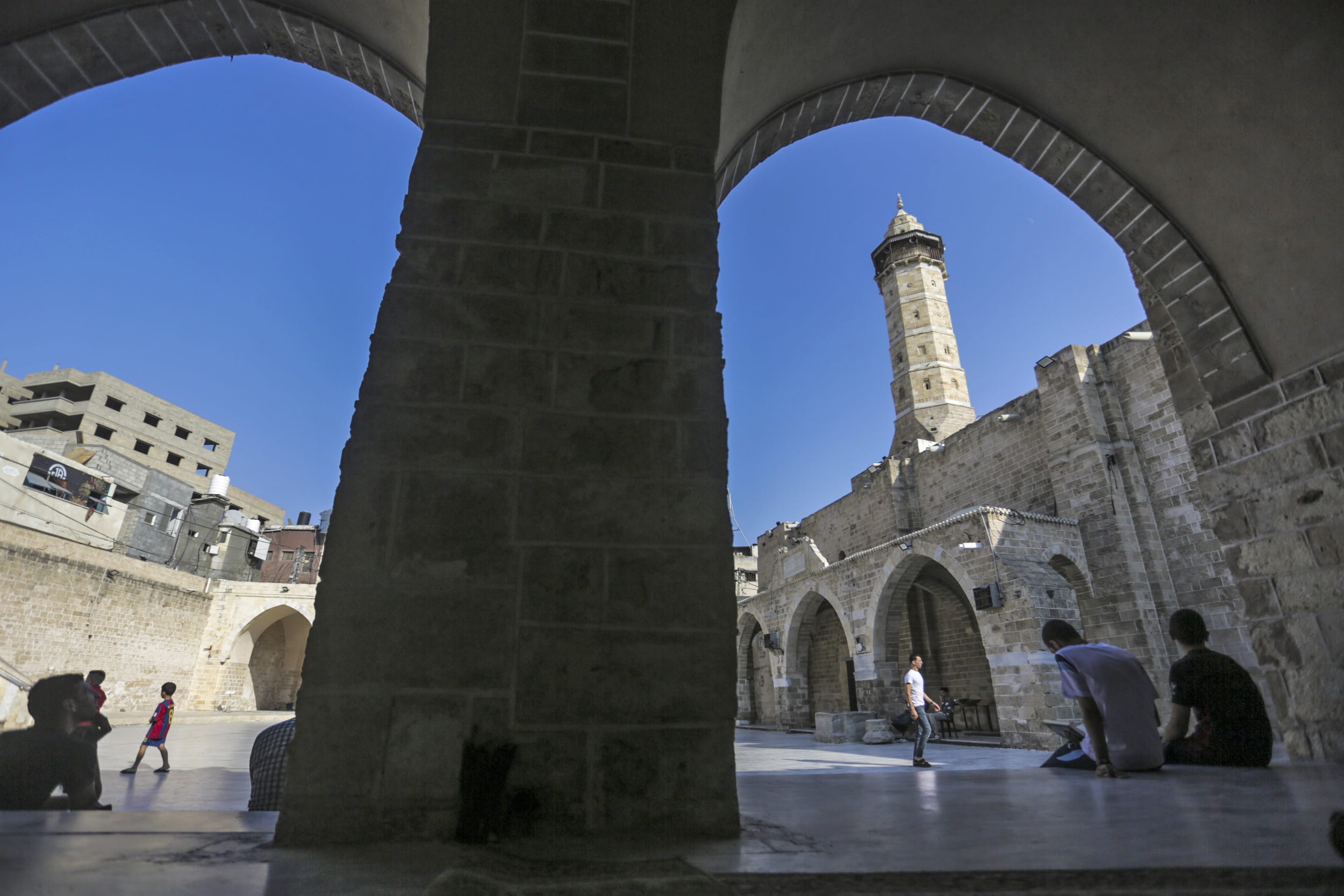 Palestinians at the Omari Mosque in August 2023.