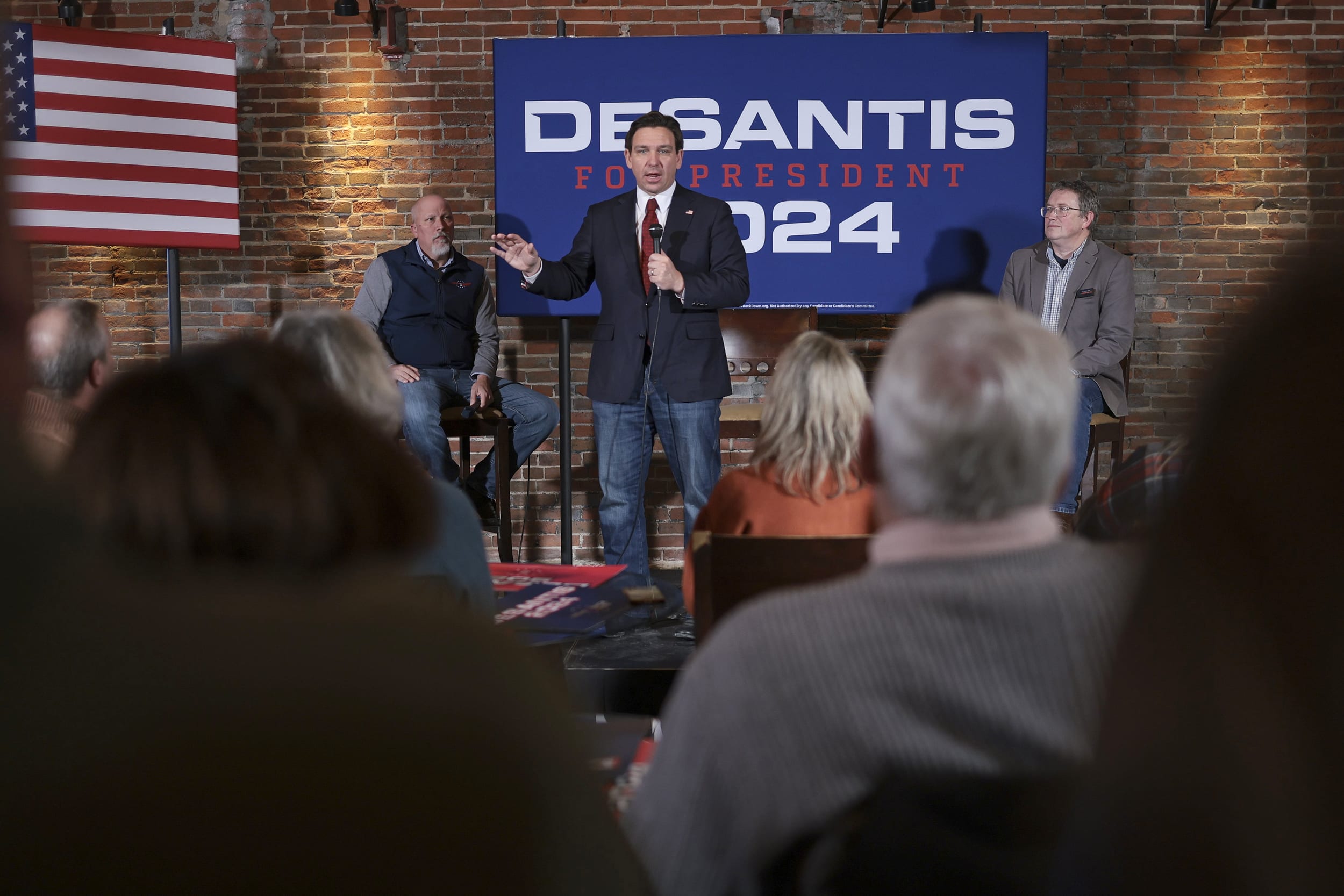 Florida Gov. Ron DeSantis speaks at the Stone Cliff Winery on Jan. 14, 2024 in Dubuque, Iowa.