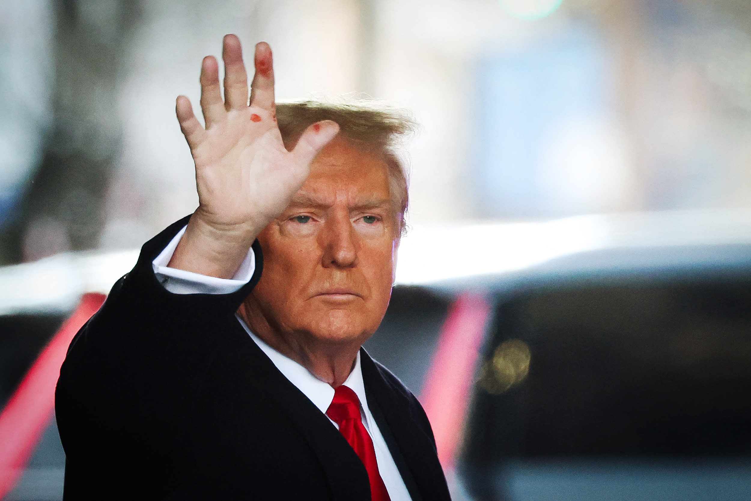 Former President Donald Trump leaves Trump Tower in New York for Manhattan federal court on January 17, 2024.