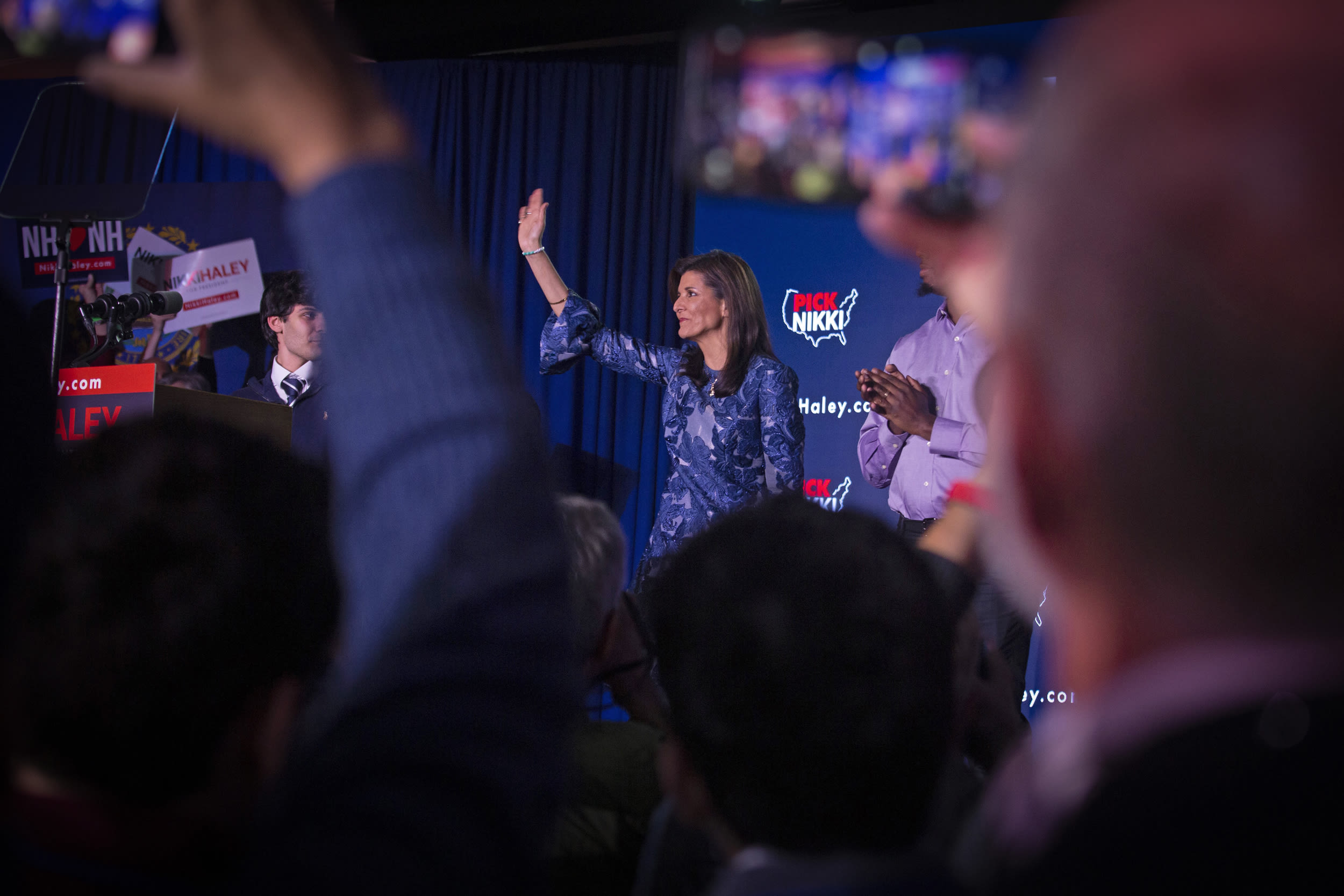 Republican presidential candidate Nikki Haley speaks at her New Hampshire primary election night party in Concord on Jan. 23, 2024.