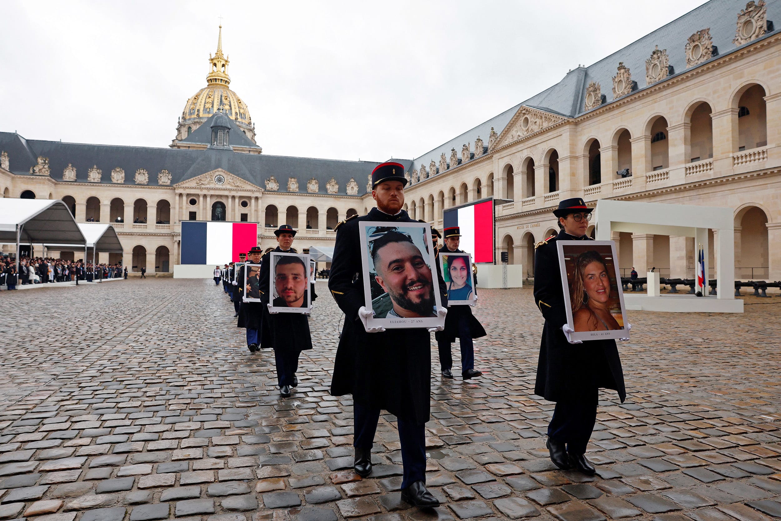 The ceremony pays tribute to the French and French-Israeli citizens killed in the attack on Israel by Hamas and the three others still missing, believed to be held hostage.