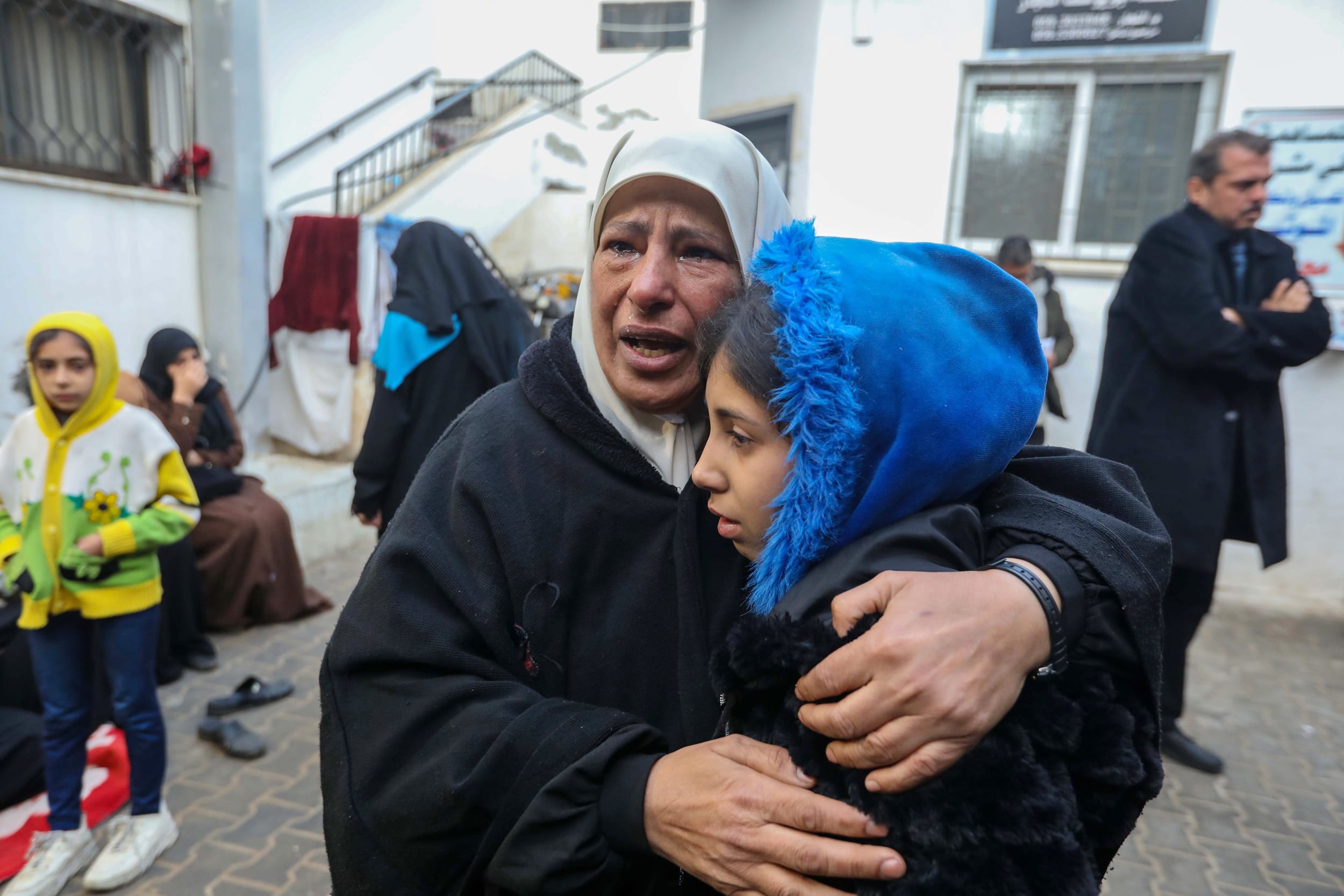 Mourners receive the bodies of victims of a strike on Feb. 9, 2024 in Rafah, Gaza.
