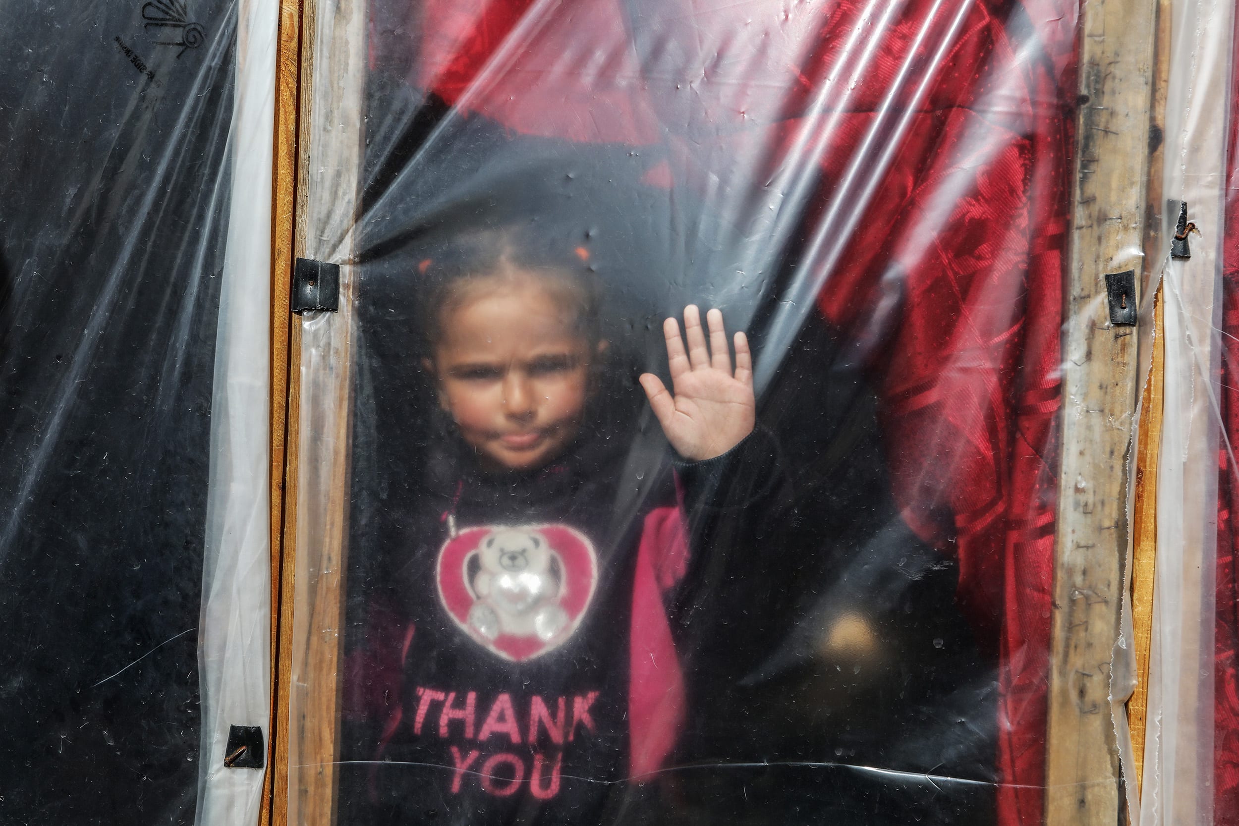 A Palestinian child inside a temporary tent in Rafah, southern Gaza on Feb. 15, 2024.