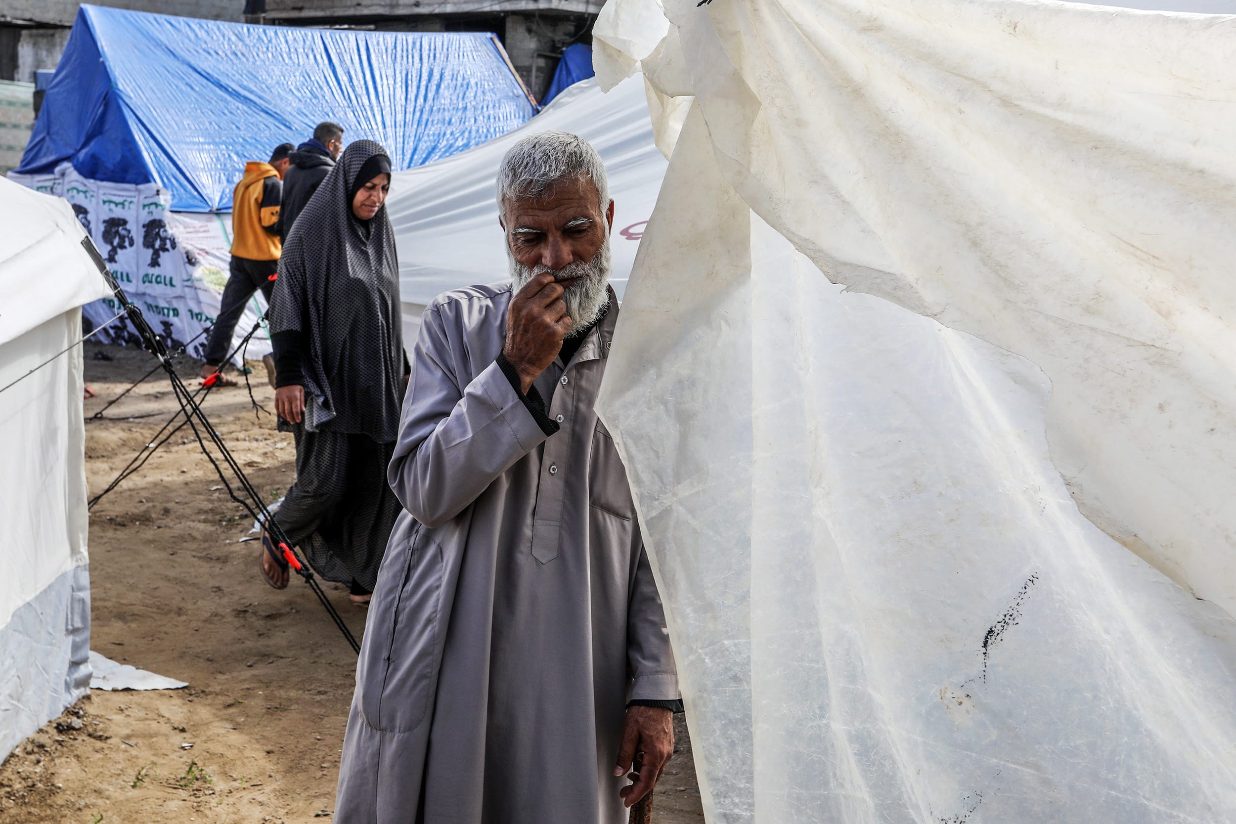 Palestinian families who fled their homes due to the Israeli attacks and took refuge in Rafah city of Gaza are viewed in the makeshift tents they stayed in, on February 15, 2024.