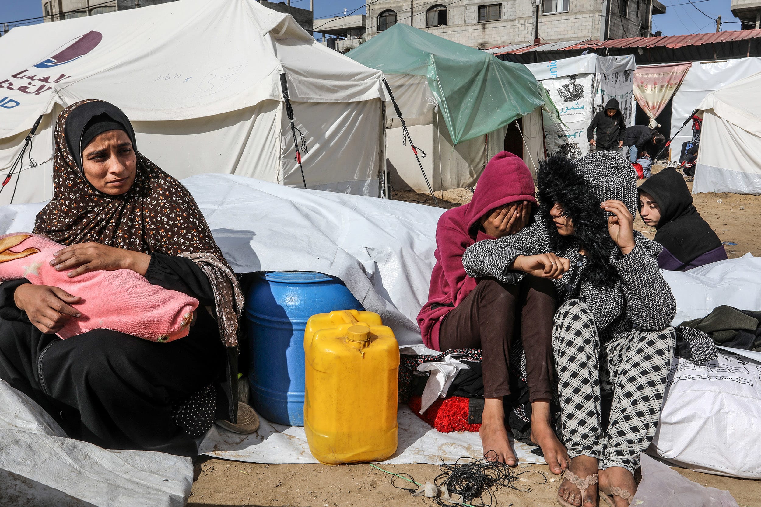 Palestinian families who fled their homes due to the Israeli attacks and took refuge in Rafah city of Gaza are viewed in the makeshift tents they stayed in, on February 15, 2024.