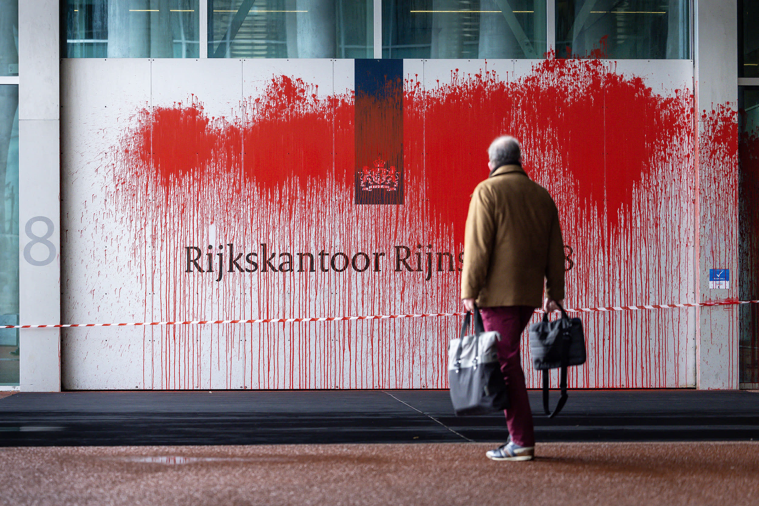 The defacing of the building is believed to have been done by a pro-Palestinian group that accuses the Dutch government of being complicit with Israel amid the Israel-Hamas war in the Gaza Strip.