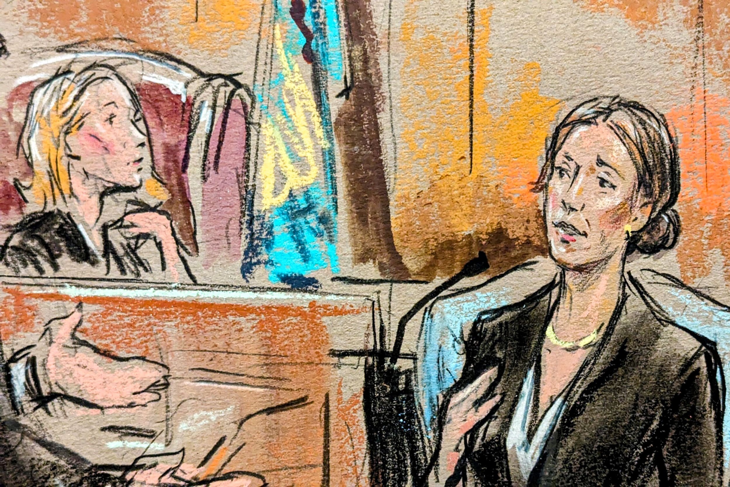 Sketch of Hallie Biden on stand.