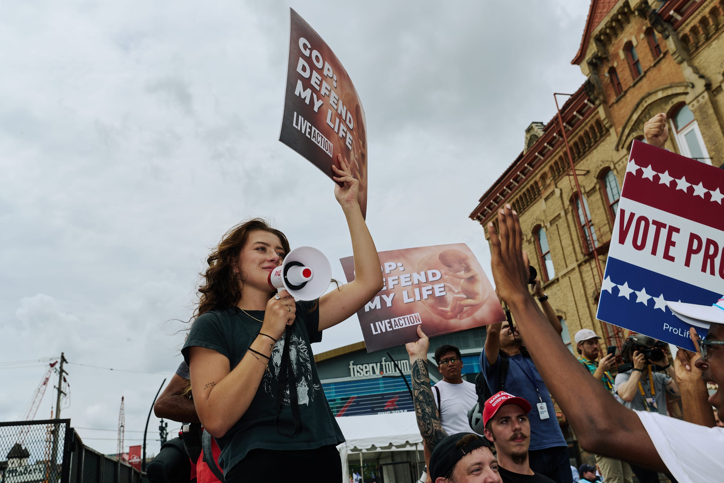 Anti-abortion activists in Milwaukee on July 15, 2024.