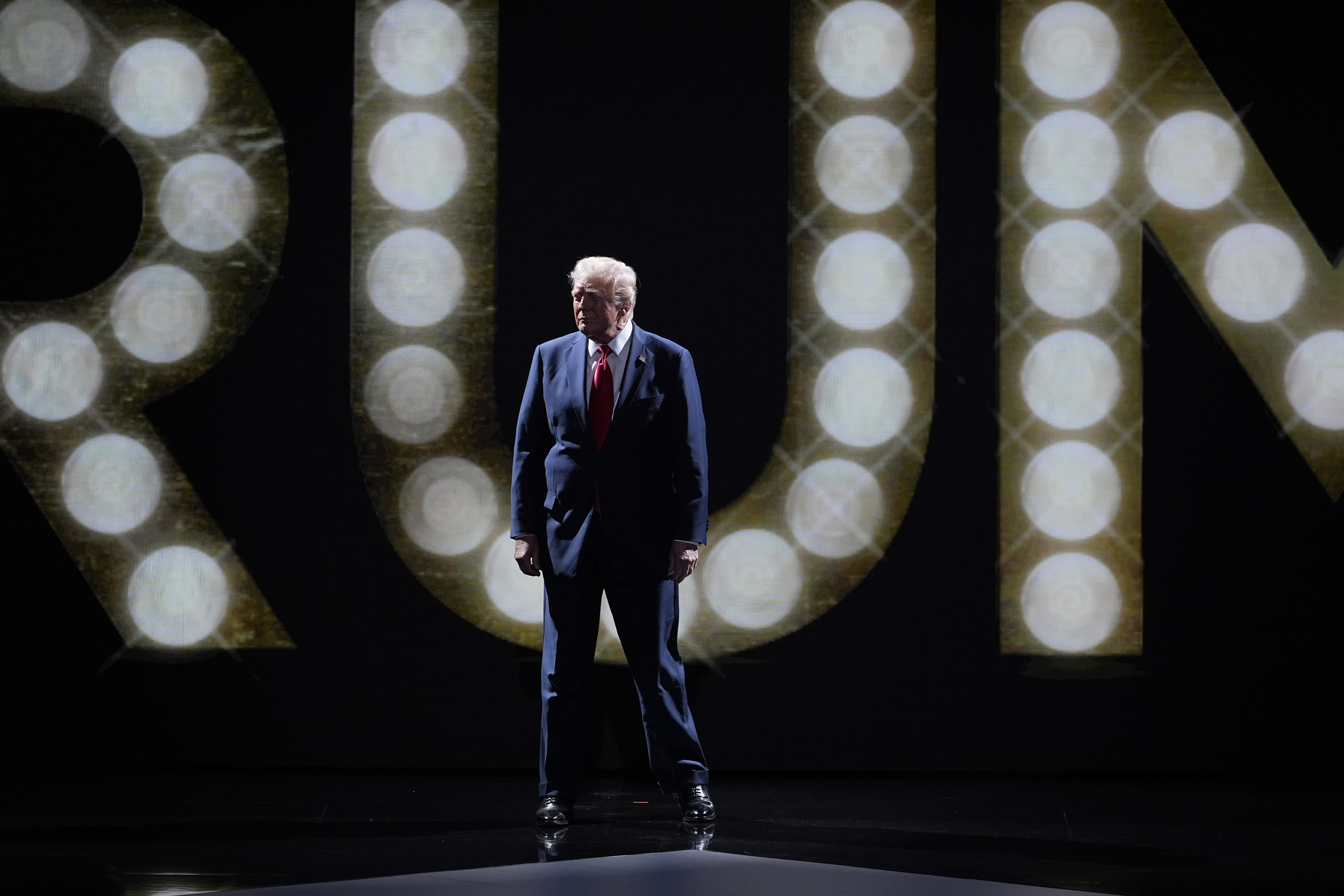 Republican presidential candidate former President Donald Trump is introduced during the final night of the Republican National Convention.