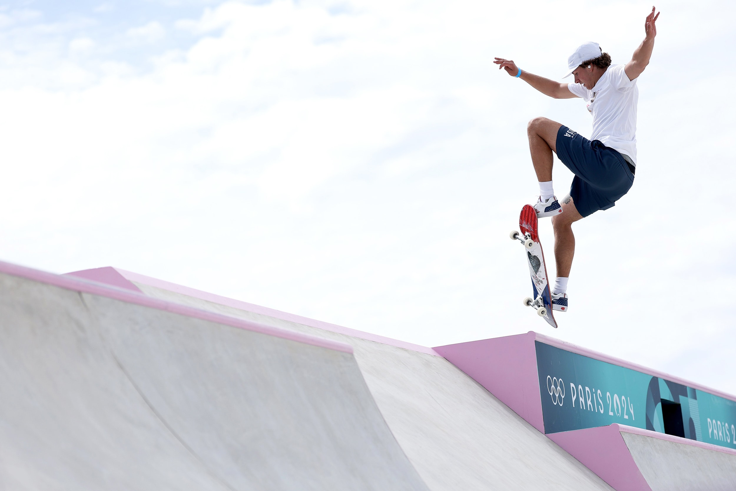 Jagger Eaton of Team United States trains during a Skateboarding Training Session at La Concorde ahead of the Paris 2024 Olympic Games on July 25, 2024 in Paris, France.