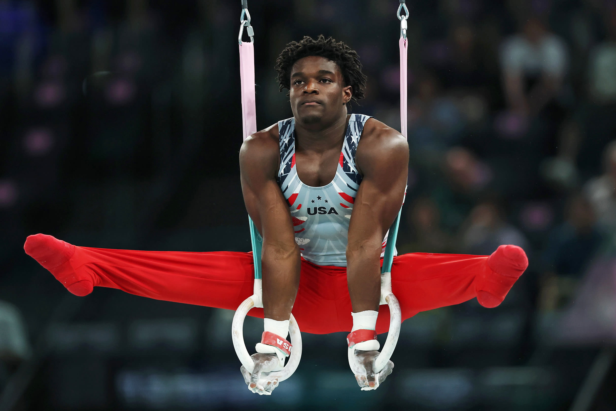 Frederick Richard of Team United States competes on the rings