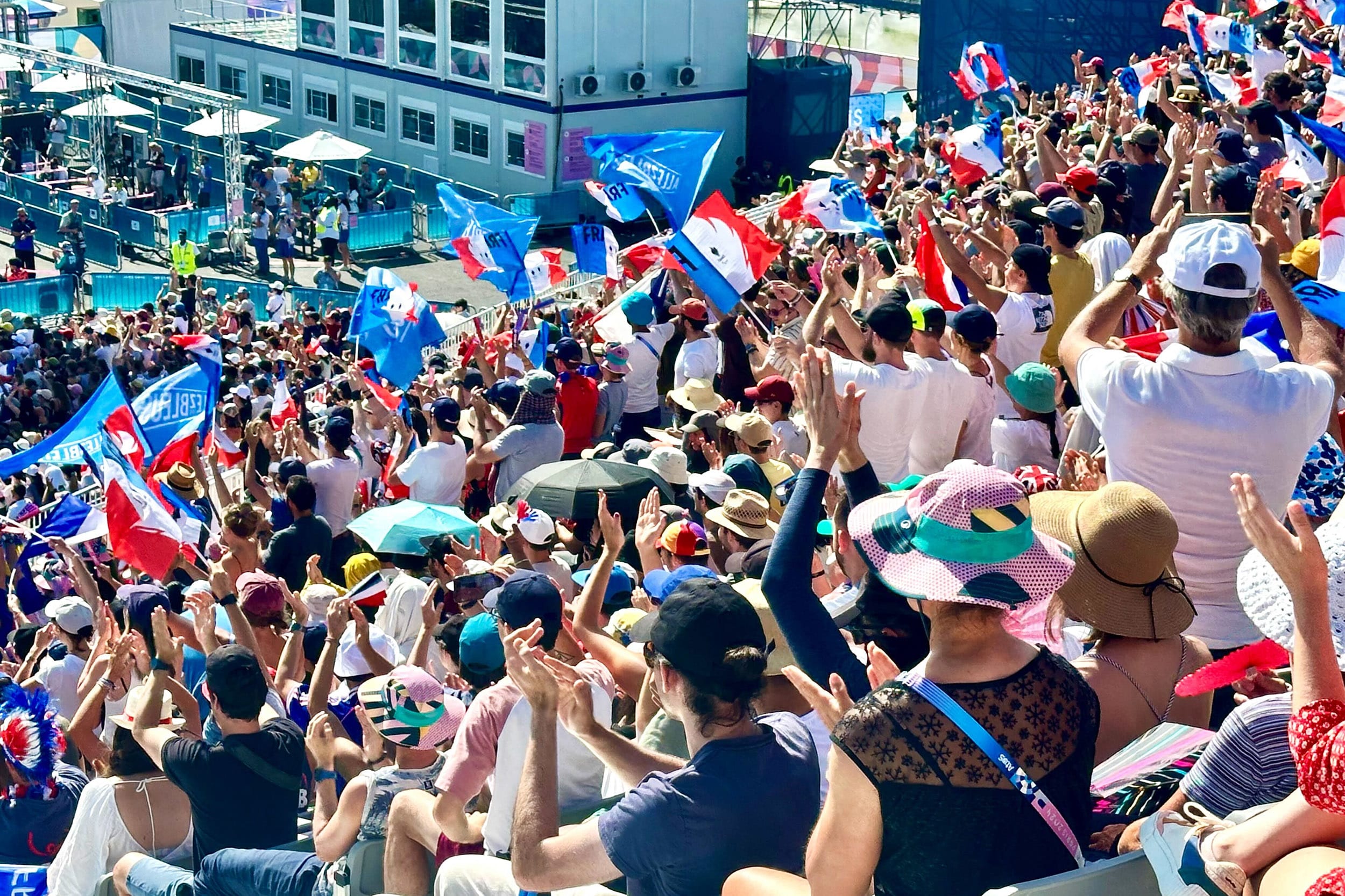 Fans attend the women's sport climbing event at the Paris 2024 Olympic Games on August 10, 2024.