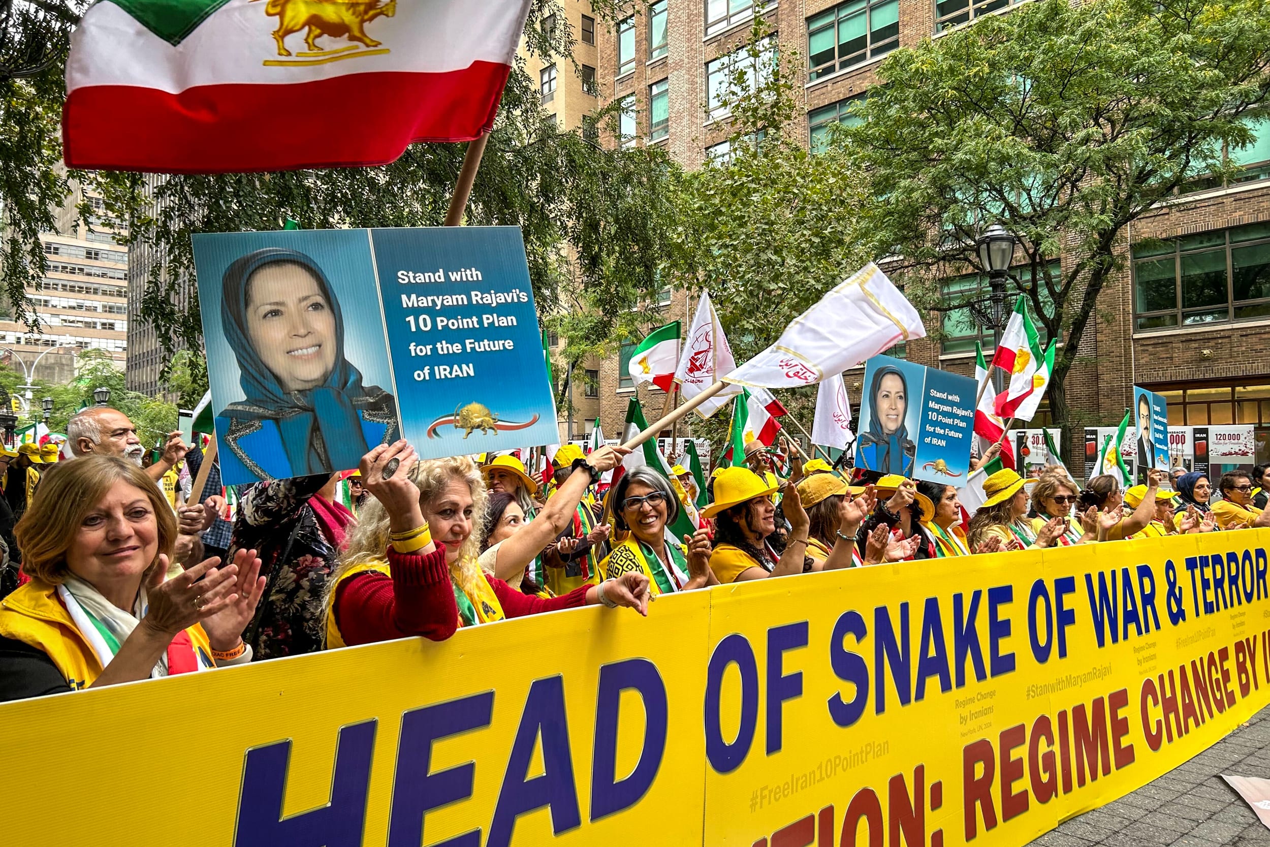 An Iranian American pro-democracy protest in front the United Nations in New York