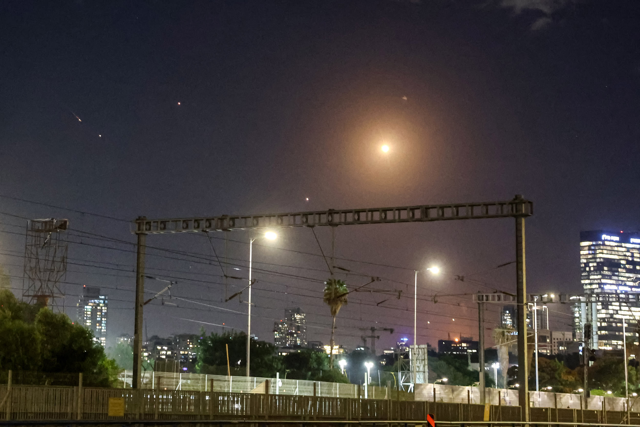 Projectiles being intercepted by Israel above Tel Aviv