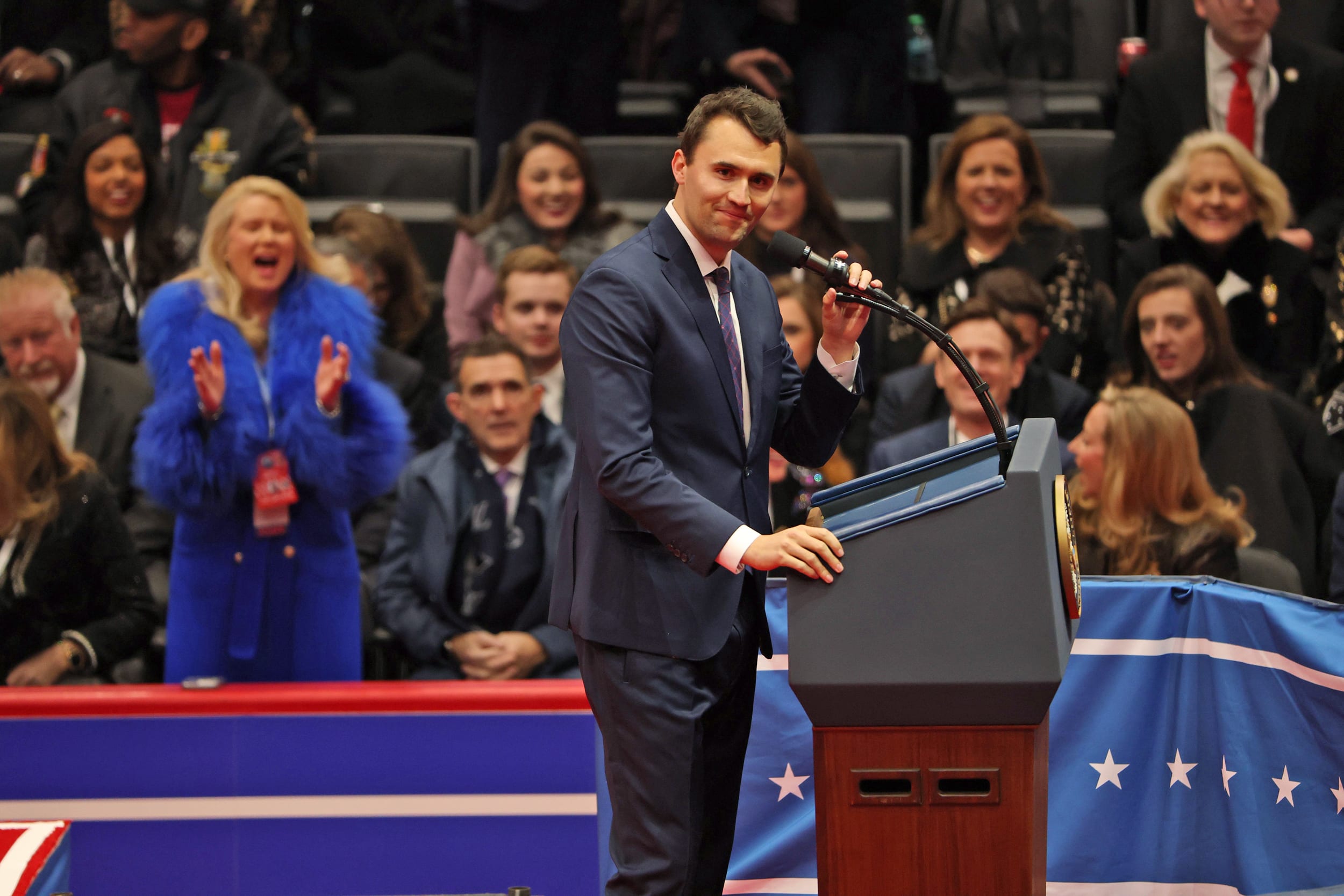 Charlie Kirk speaks following the inauguration at an event at Capital One Arena.