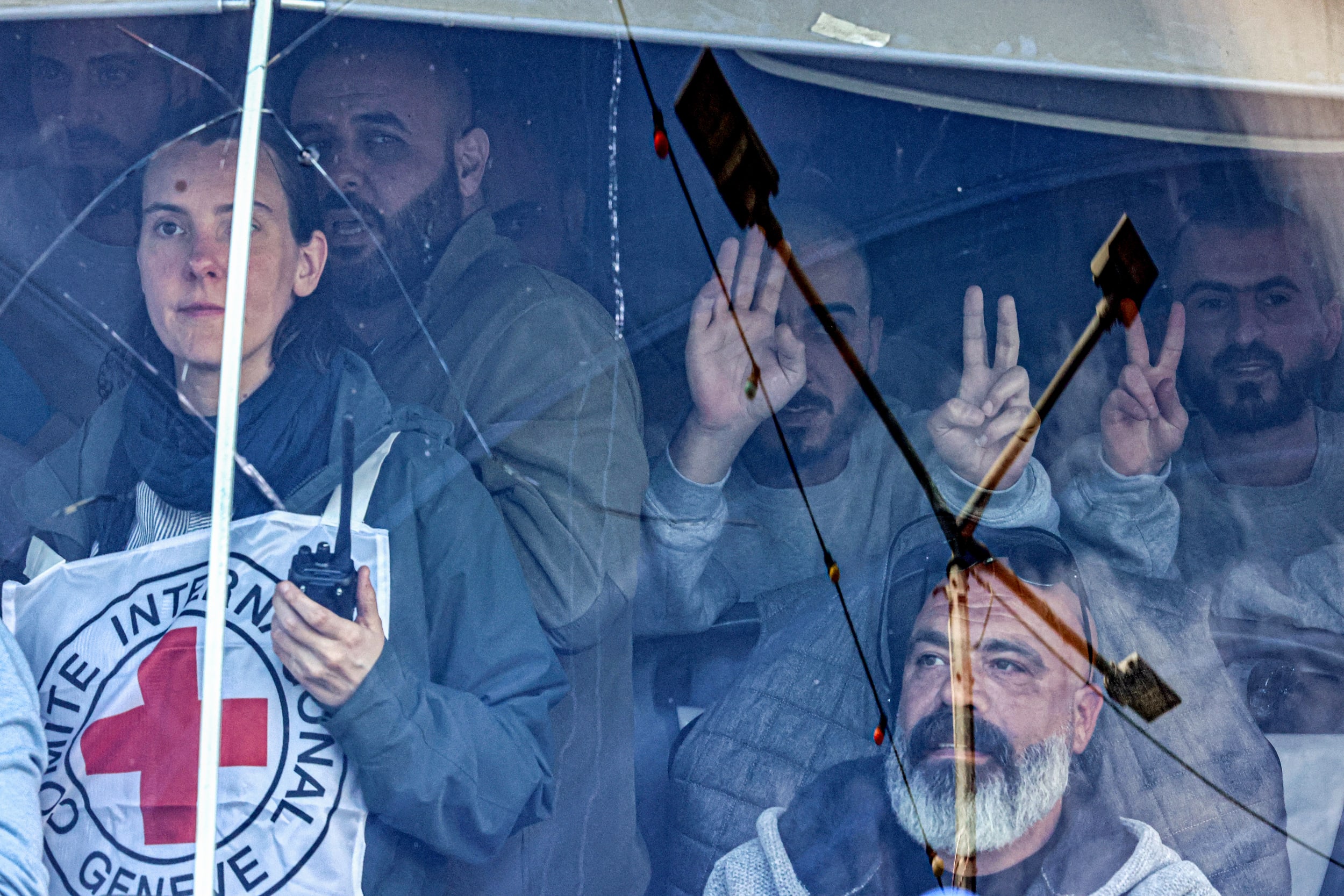 Palestinian hostages being released.