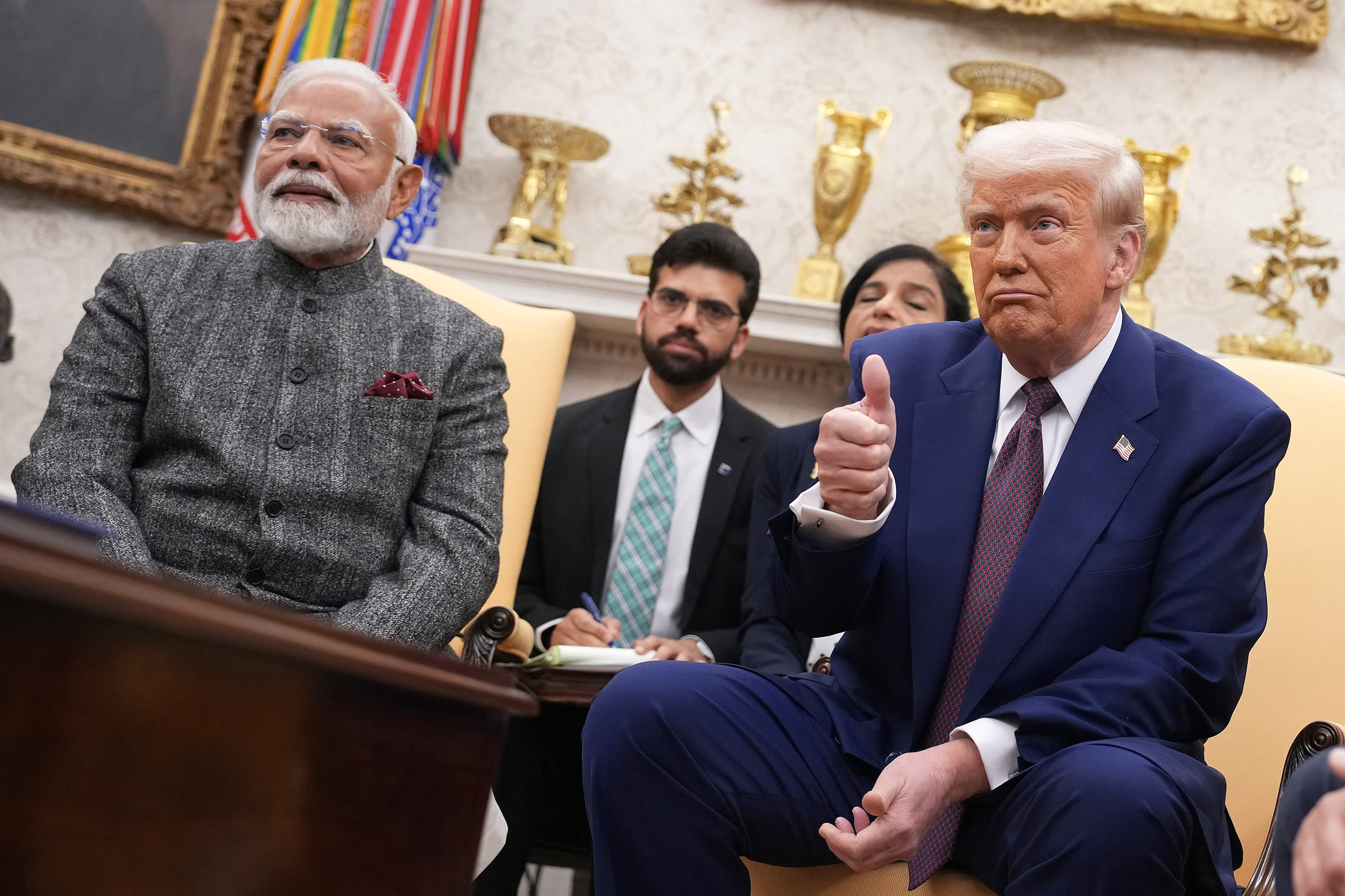 Image: President Trump Welcomes Indian Prime Minister Modi To The White House oval office politics political politicians thumbs up