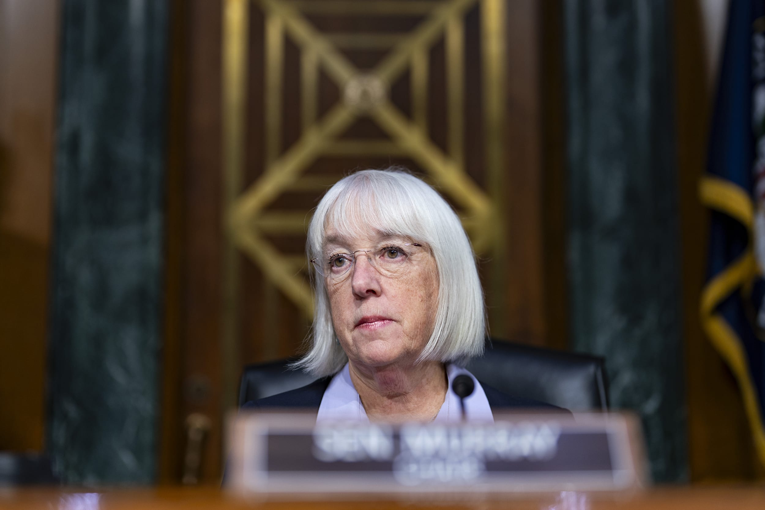 Sen. Patty Murray listens during a heading