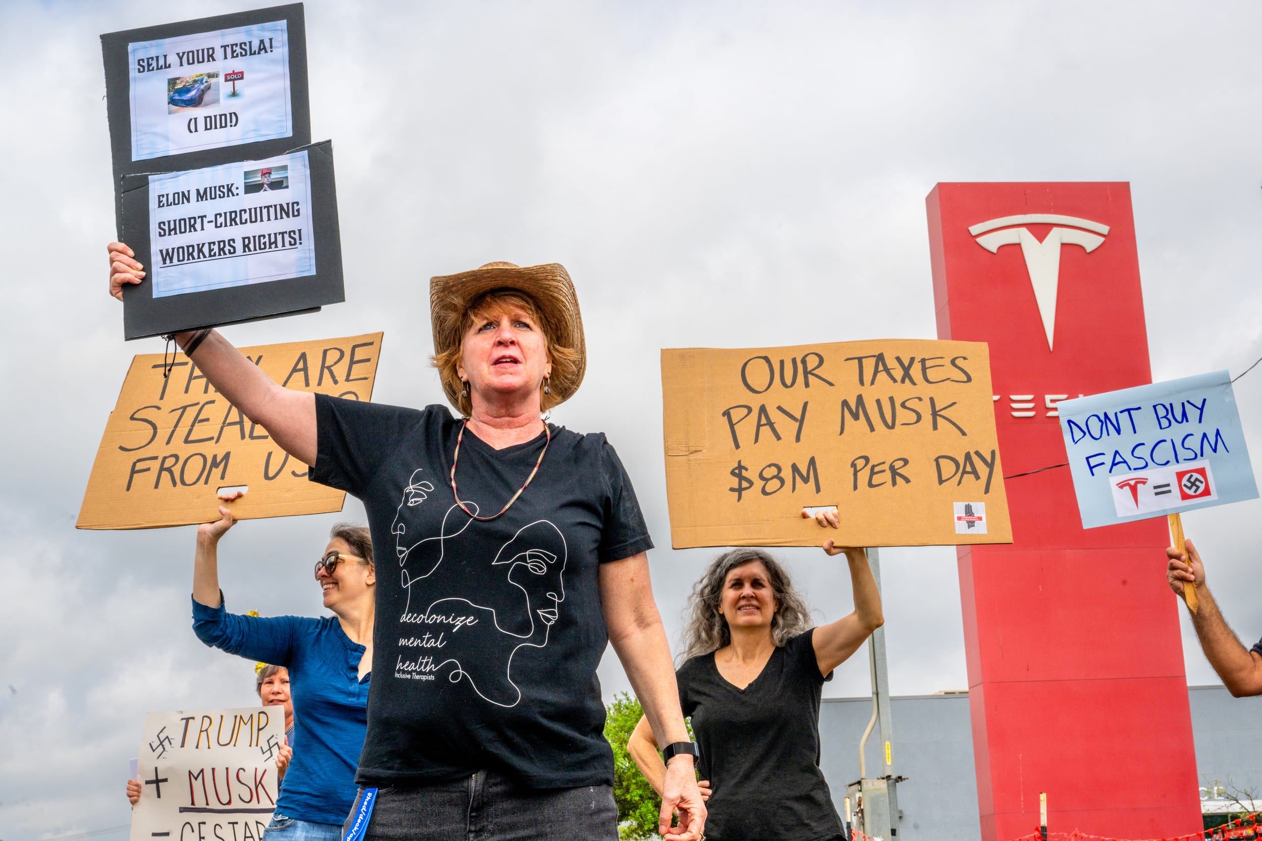 Tesla protest.