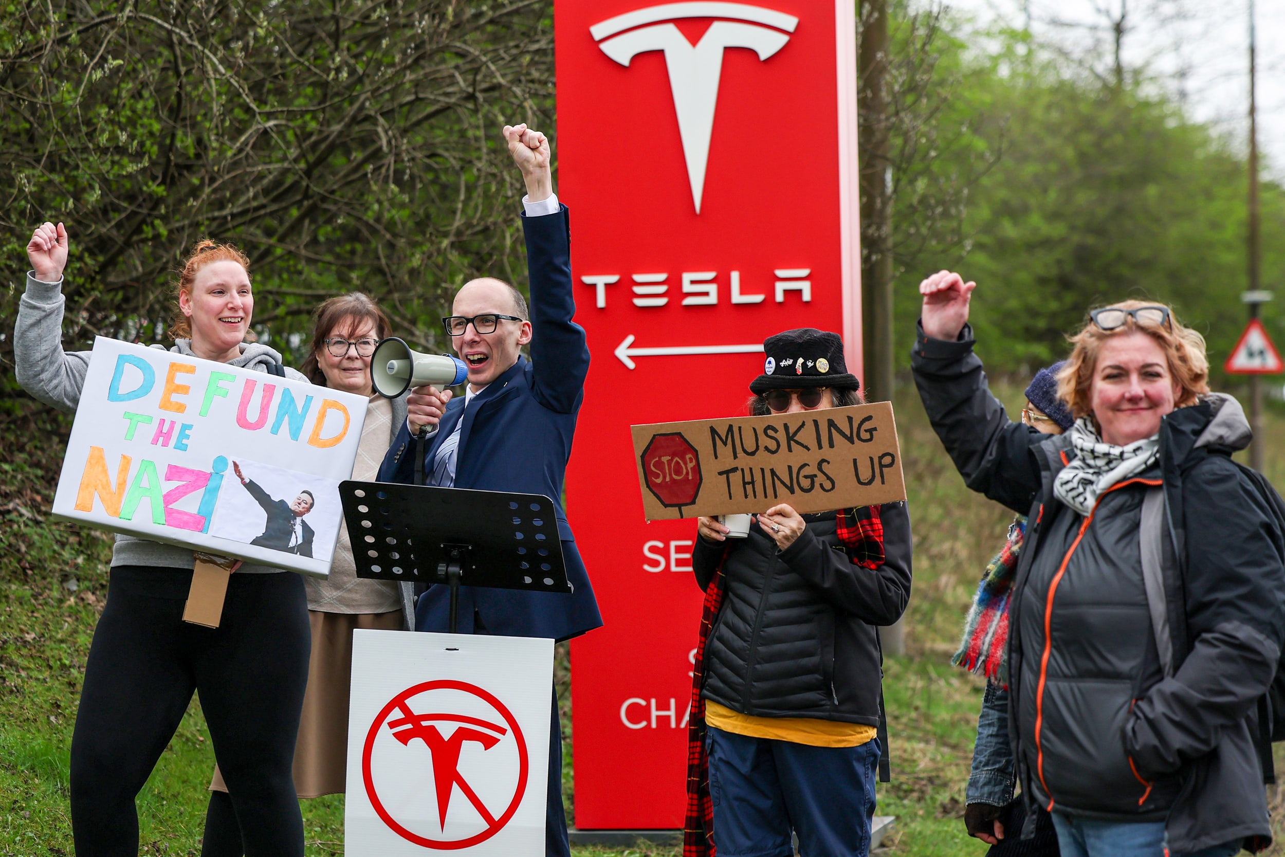 Tesla protest.