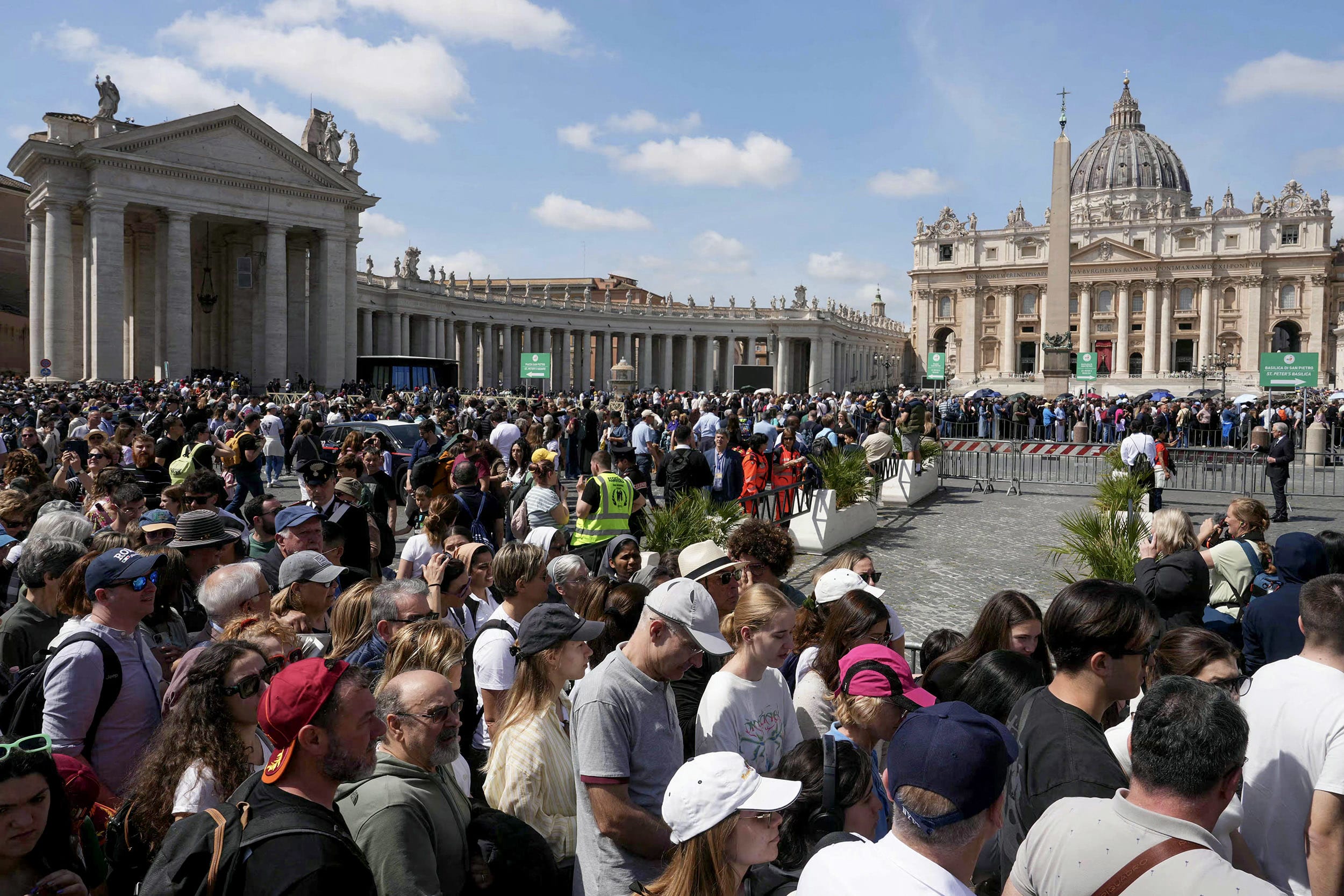 Pope Francis's body arrived at Saint Peter's Basilica on April 23, 2025, to lie in state before his weekend funeral. The late pope's open wooden coffin was carried by pallbearers the 500 metres (yards) from the Casa Santa Marta where he lived and died, behind a procession of red-robed cardinals.