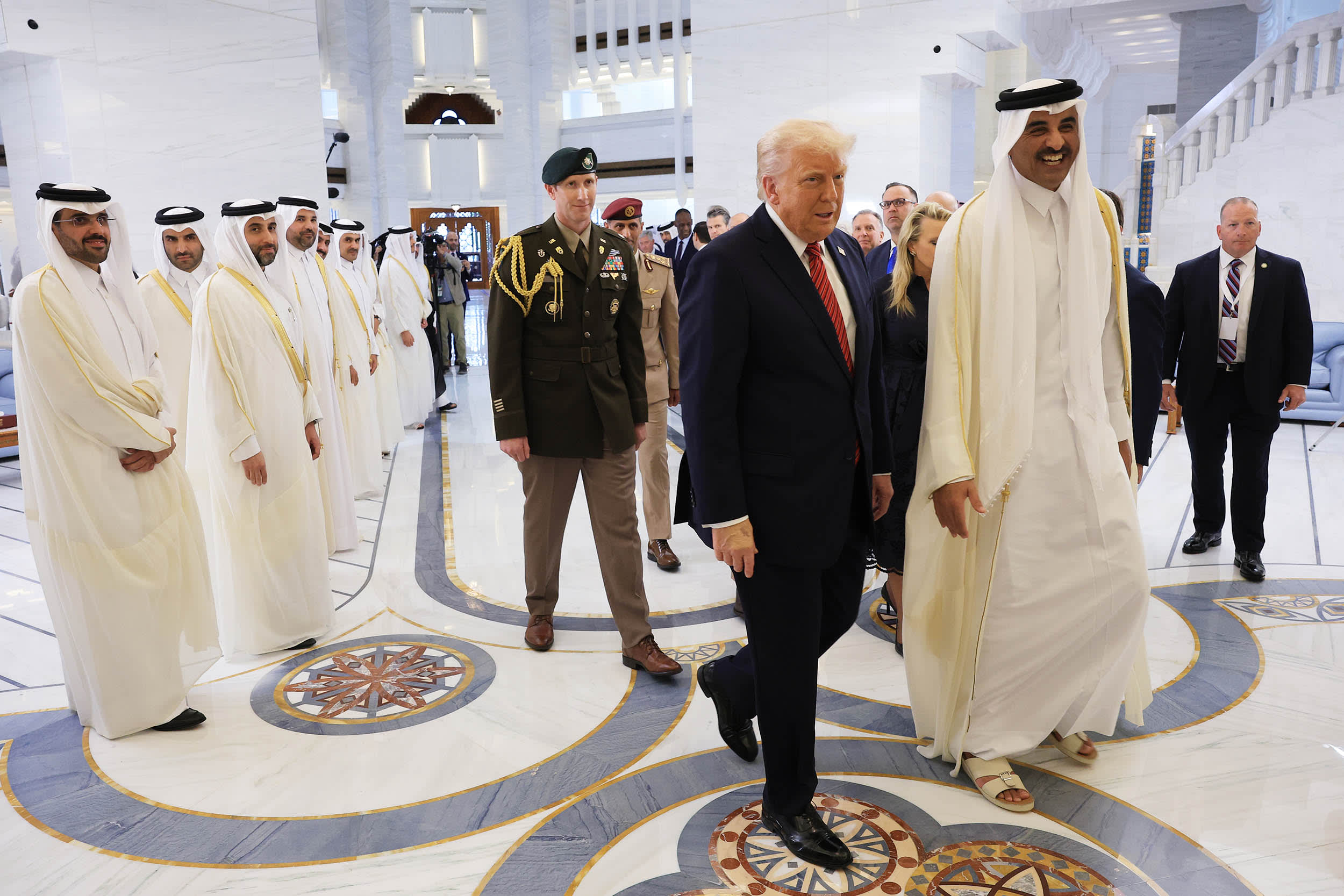 President Donald J. Trump participates in an arrival ceremony with Emir of Qatar Tamim bin Hamad al Thani