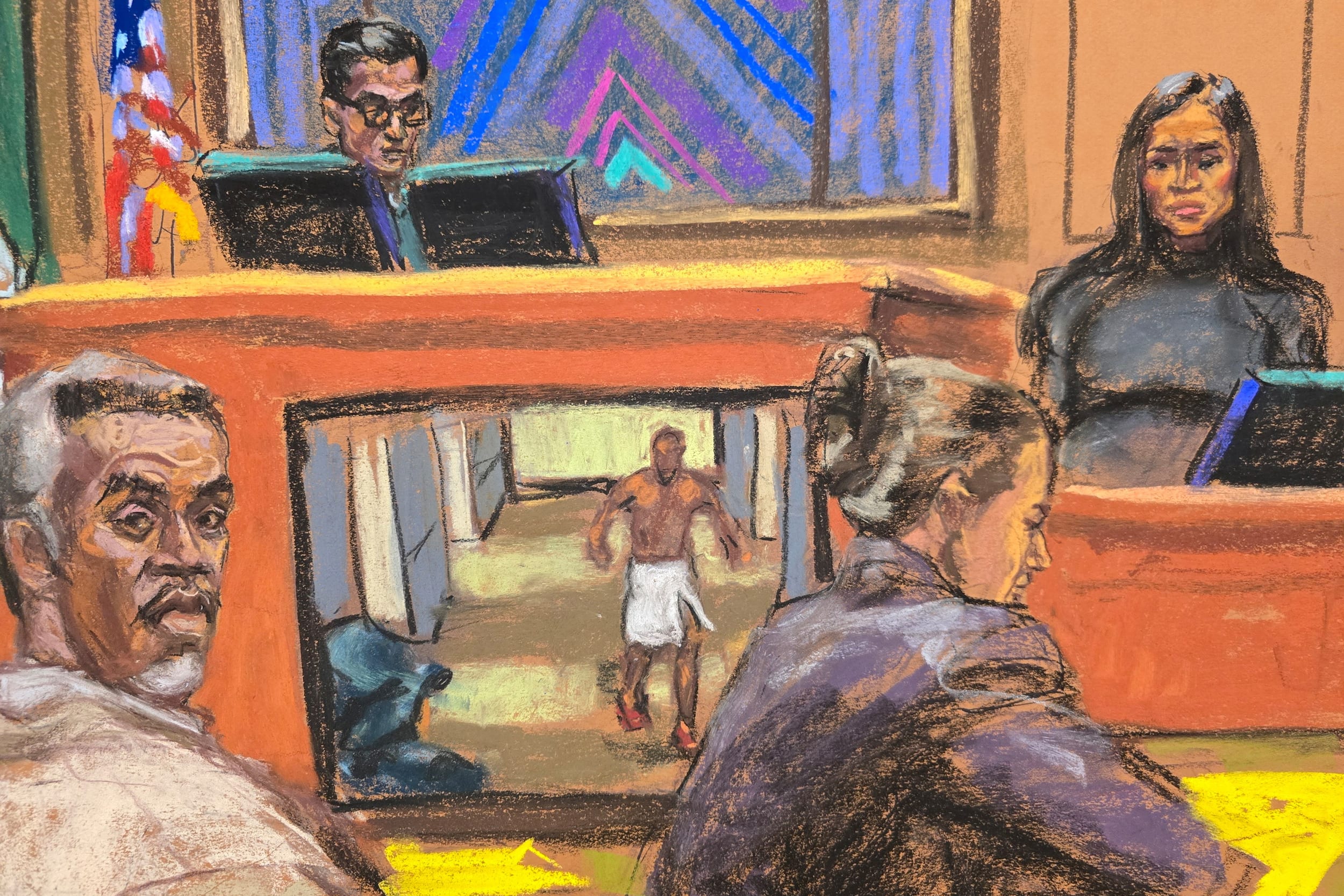 Sketch of Sean "Diddy" Combs and Cassie Ventura.