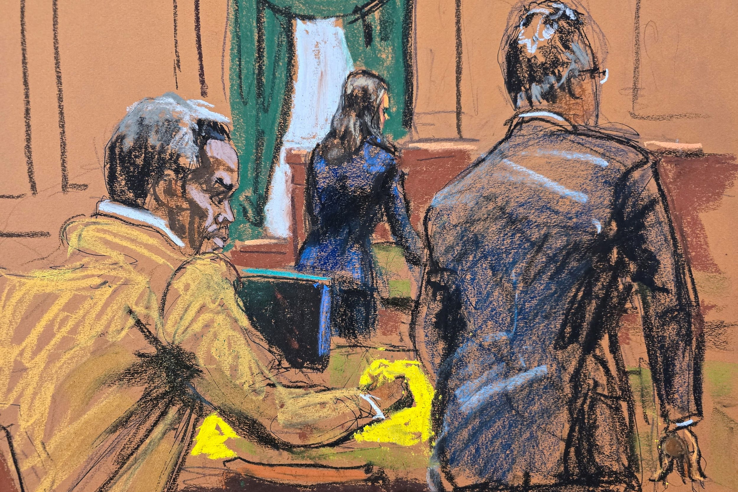 Sketch of Sean "Diddy" Combs attends trial in New York federal court