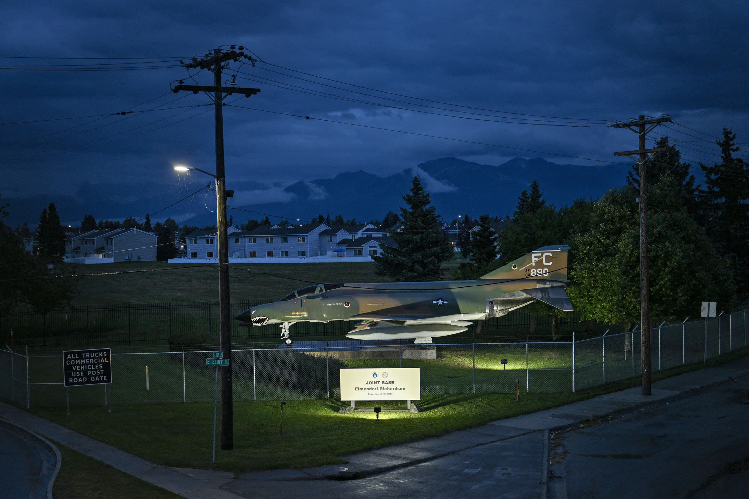 An entrance to Joint Base Elmendorf-Richardson in Anchorage, Alaska on Aug. 13, 2025.