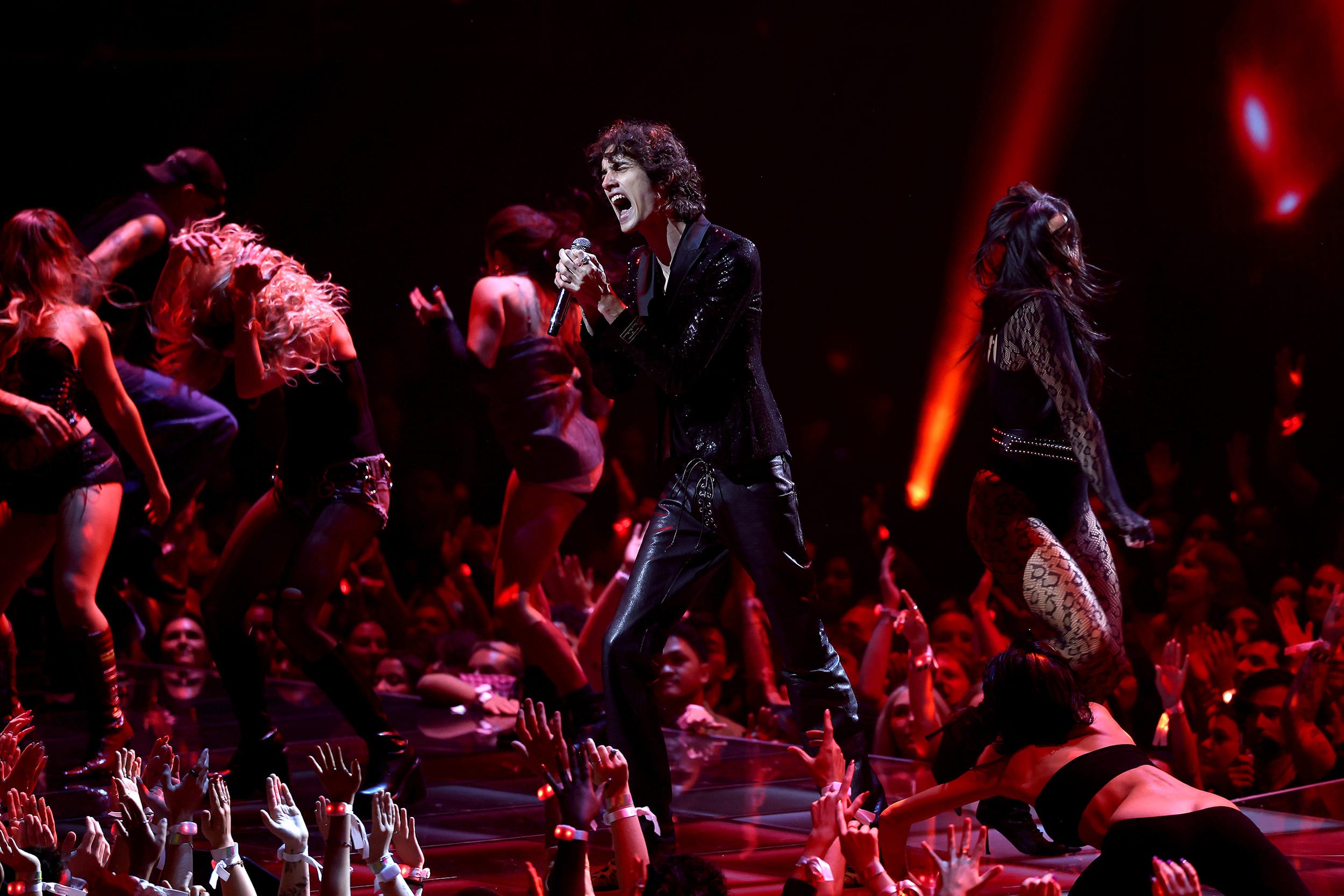 Sombr performs during the 2025 MTV Video Music Awards at UBS Arena on Sunday.