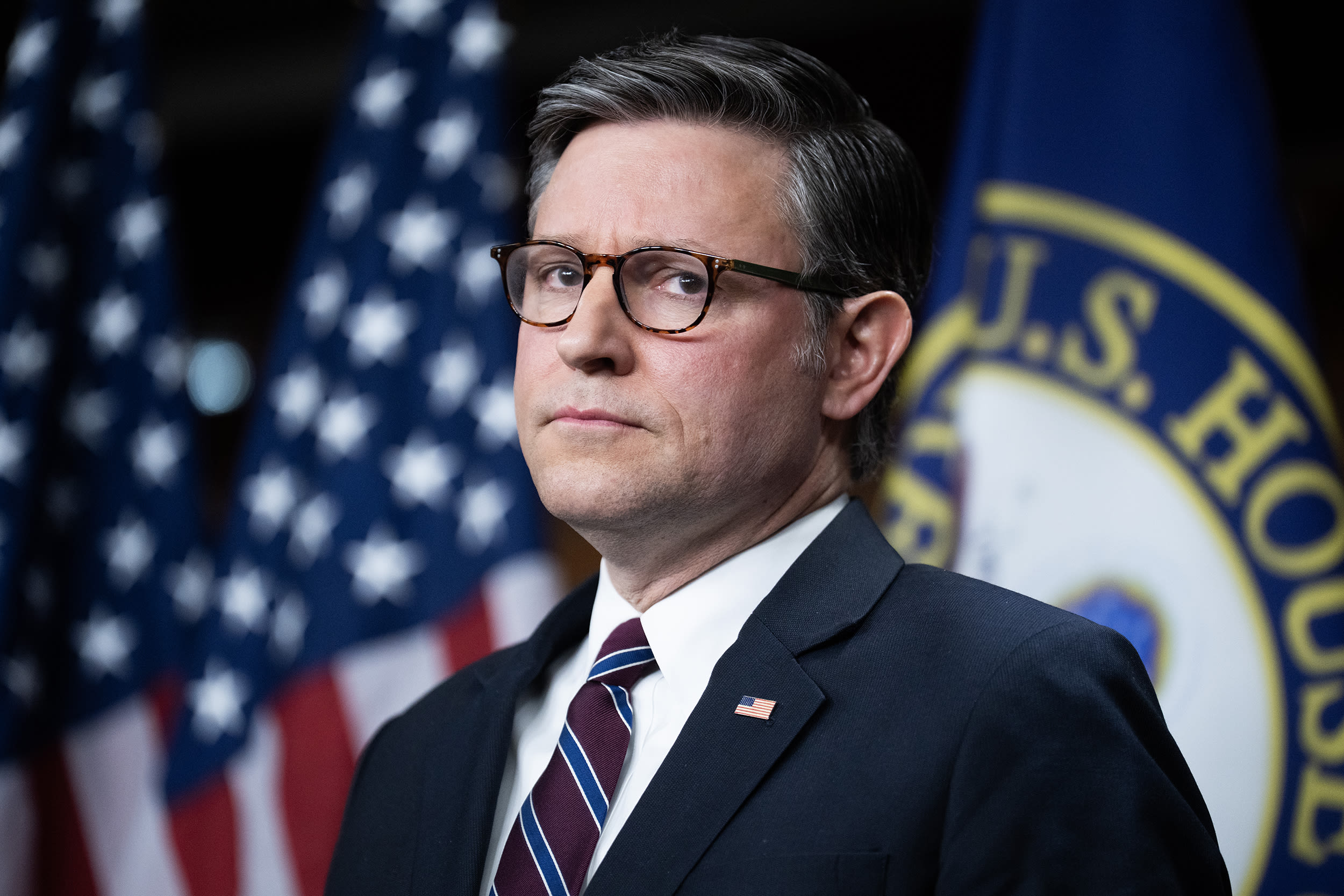 Speaker of the House Mike Johnson, R-La., conducts a news conference after a meeting of the House Republican Conference on January 7.