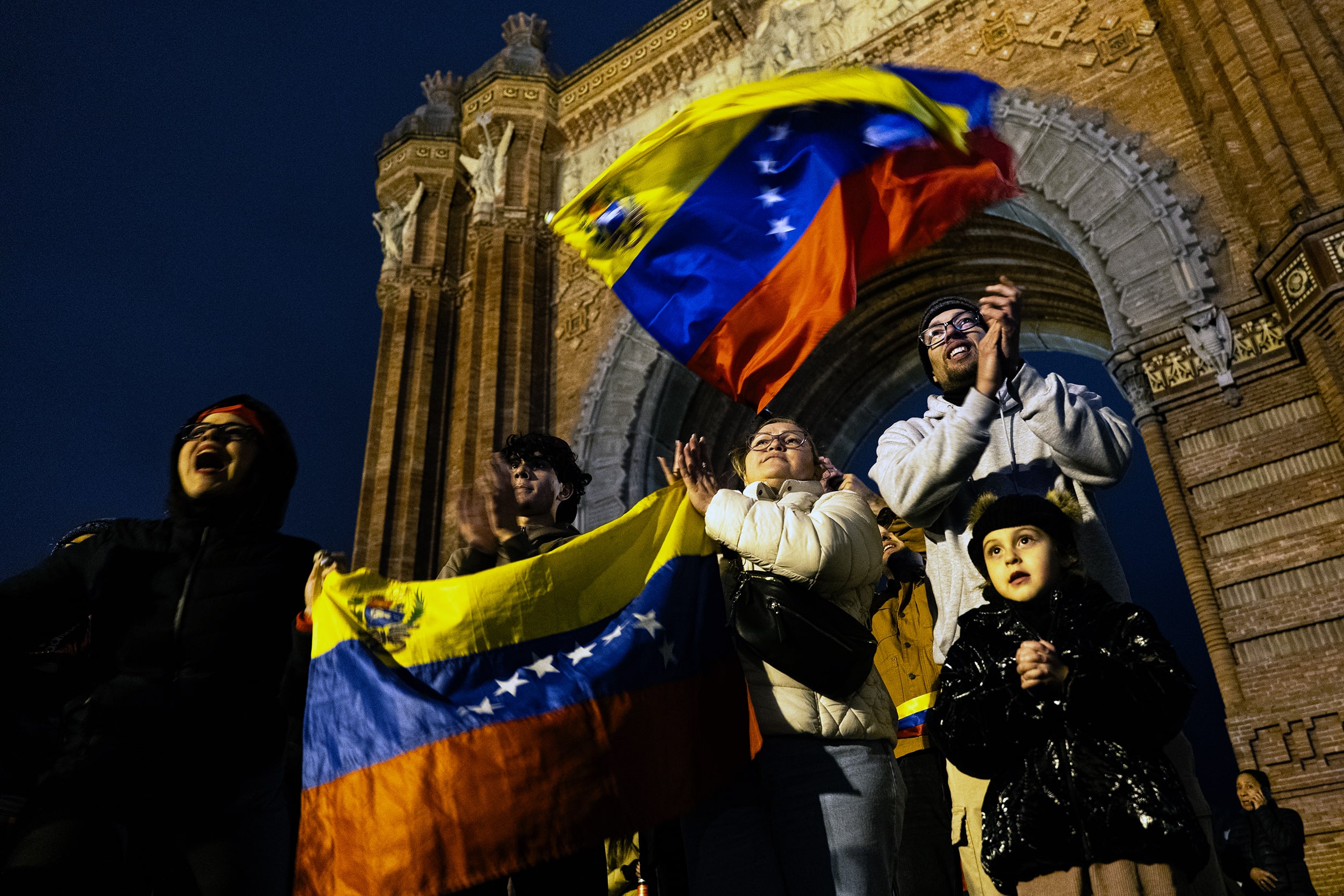 Venezuelans Celebrate The Kidnapping Of Nicolas Maduro In Barcelona