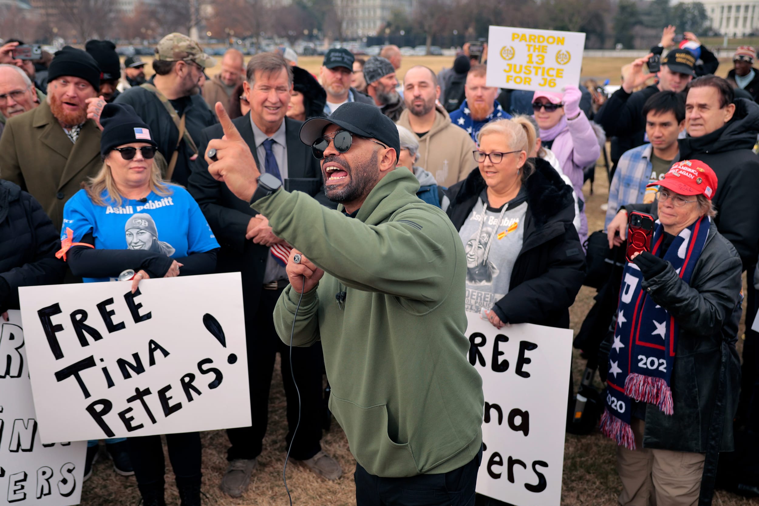 Former Proud Boy leader Enrique Tarrio speaks during a rally ahead of a January 6th memorial march marking five years since the attack on January 6, 2026 in Washington, D.C. 