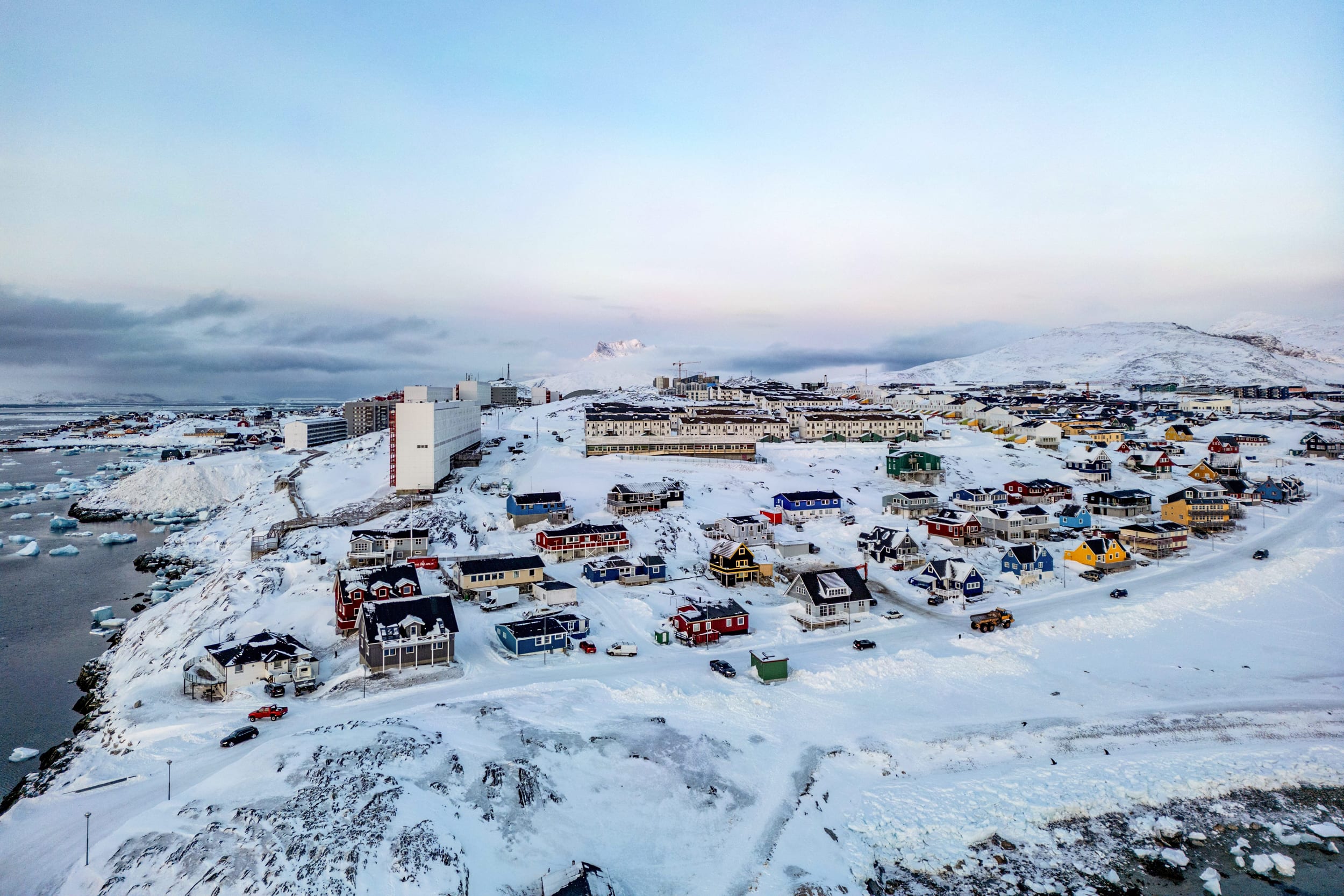 Image: Snow-covered buildings in Nuuk, Greenland