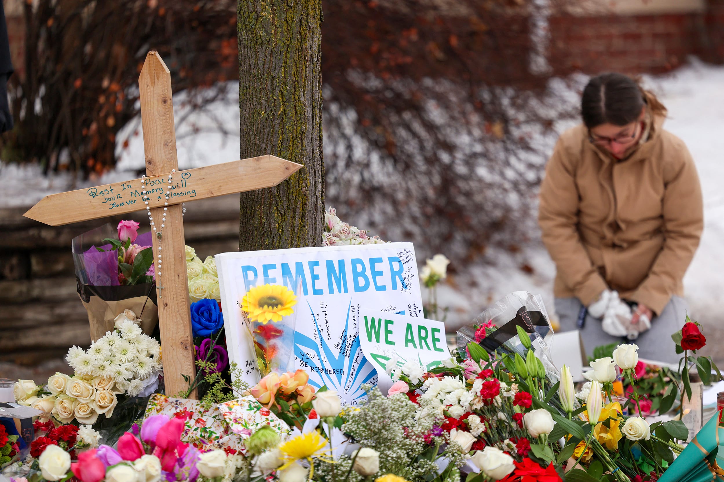 Memorial with flowers.