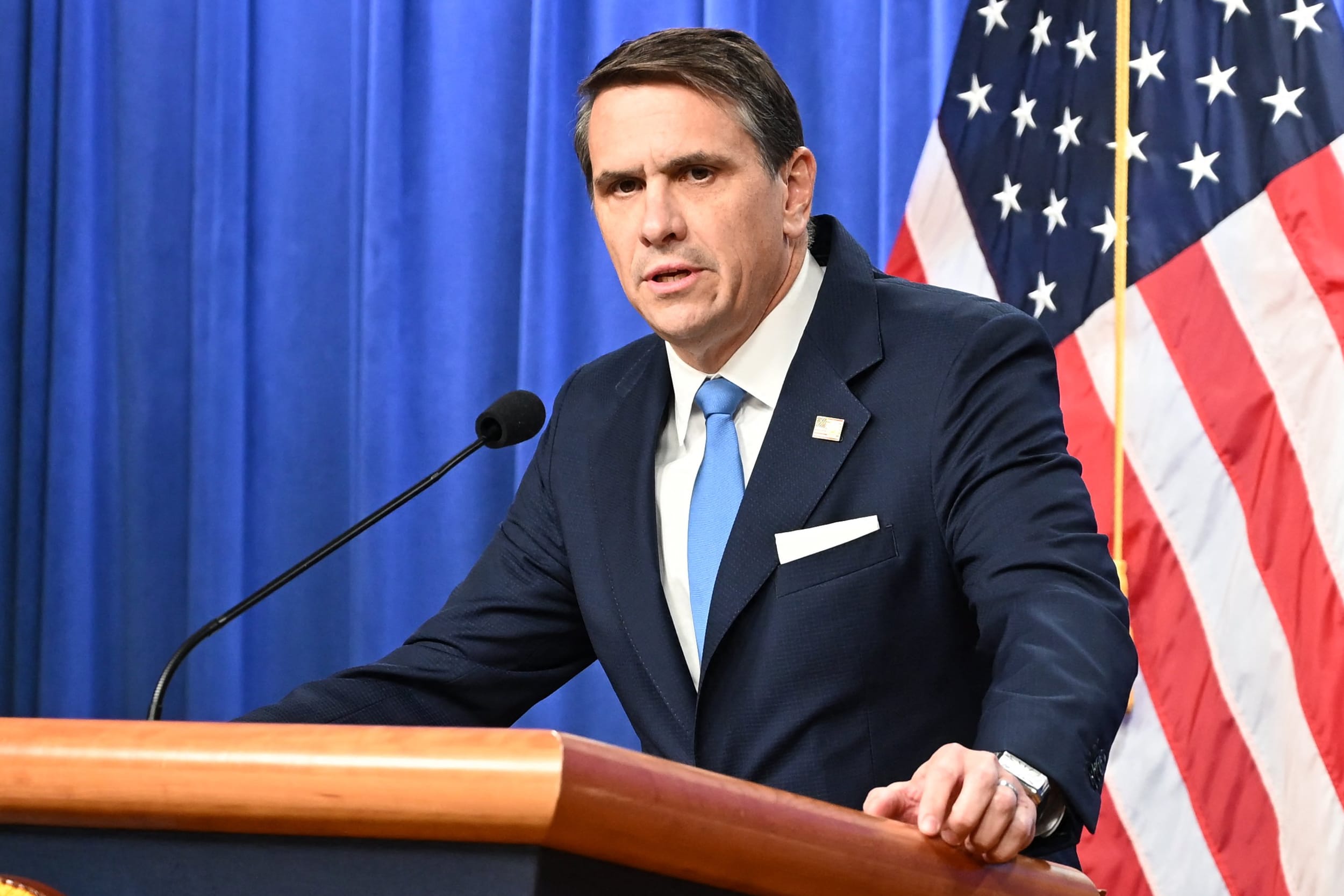 Deputy Attorney General Todd Blanche speaks at the Department of Justice on Jan. 30, 2026.