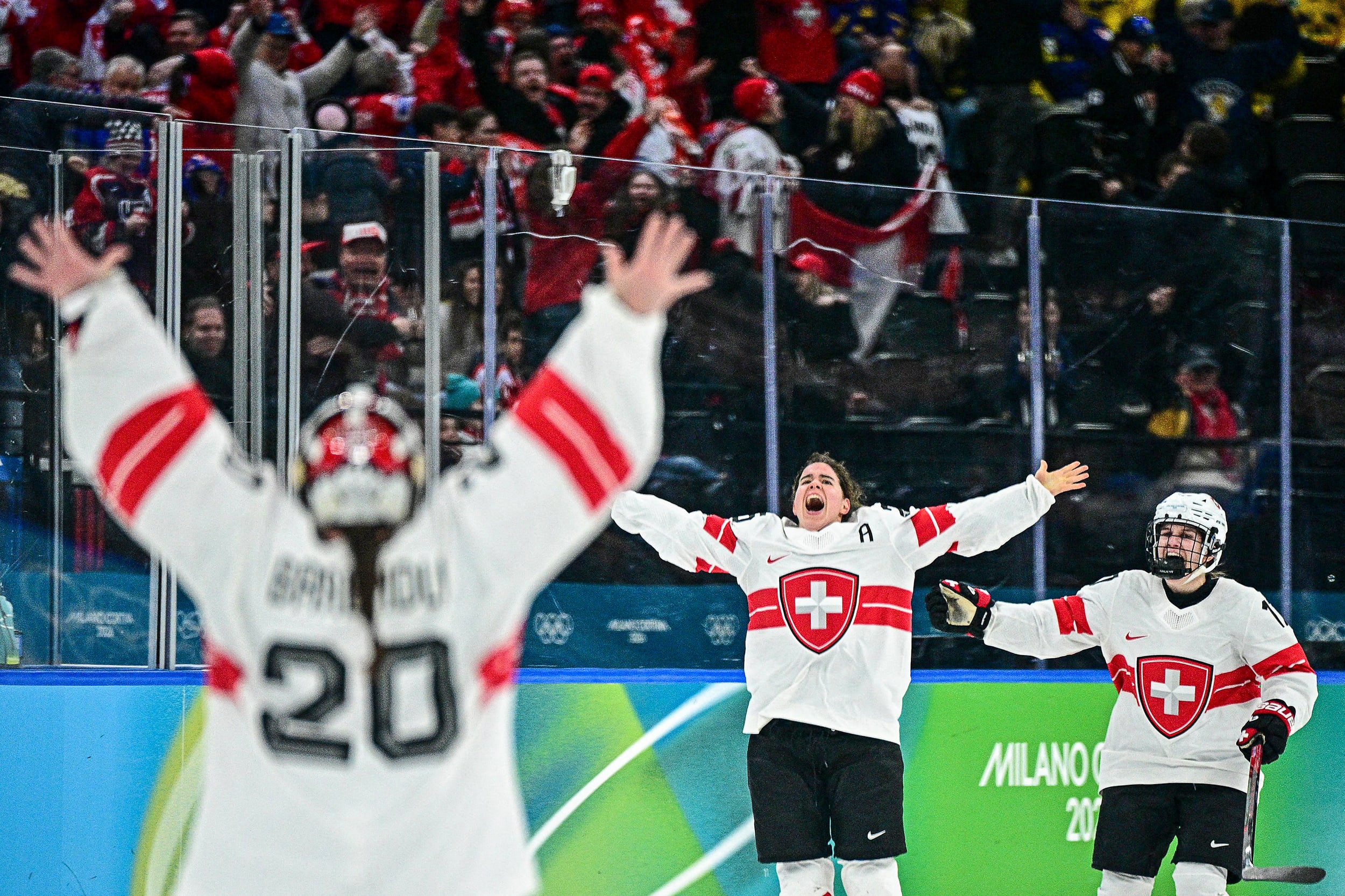 Switzerland's Alina Muller celebrates.