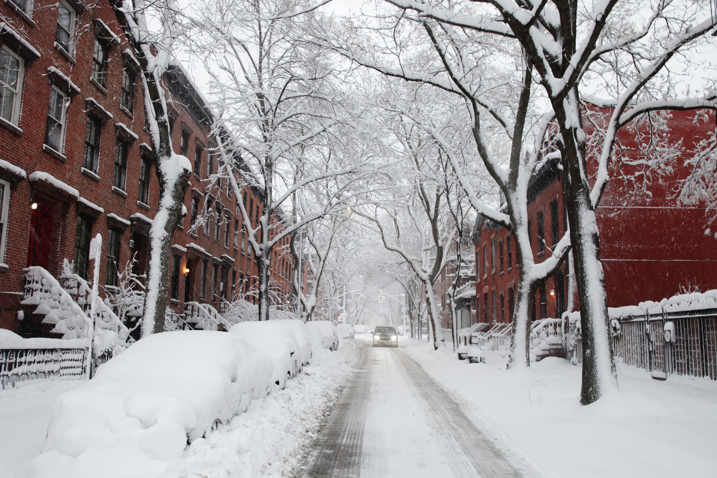 A snow-covered street in Brooklyn, N.Y., on Feb. 23, 2026.