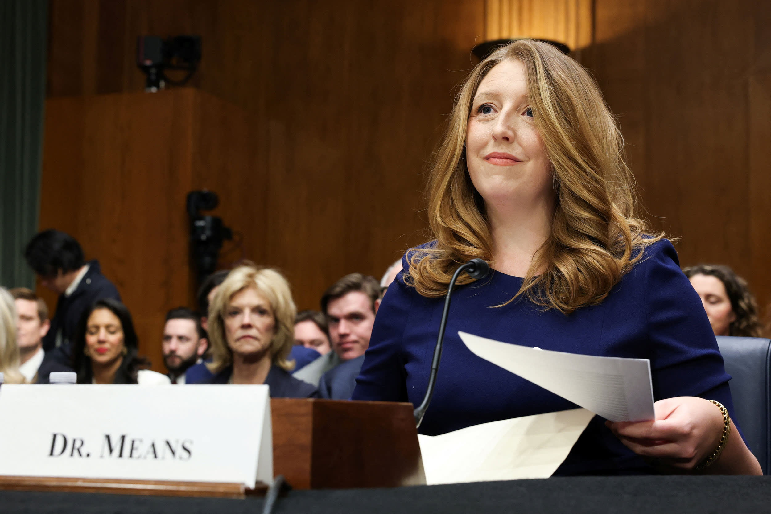 Casey Means, nominated to serve as the next U.S. Surgeon General, testifies before a Senate Health, Education, Labor, and Pensions Committee confirmation hearing on Capitol Hill in Washington