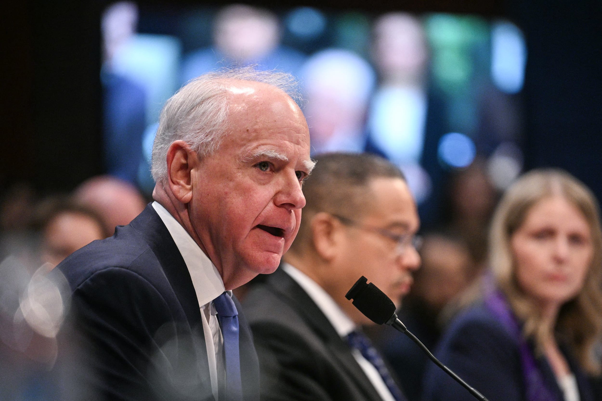 Minnesota Gov. Tim Walz testifies during a House Oversight Committee hearing on March 4, 2026. 