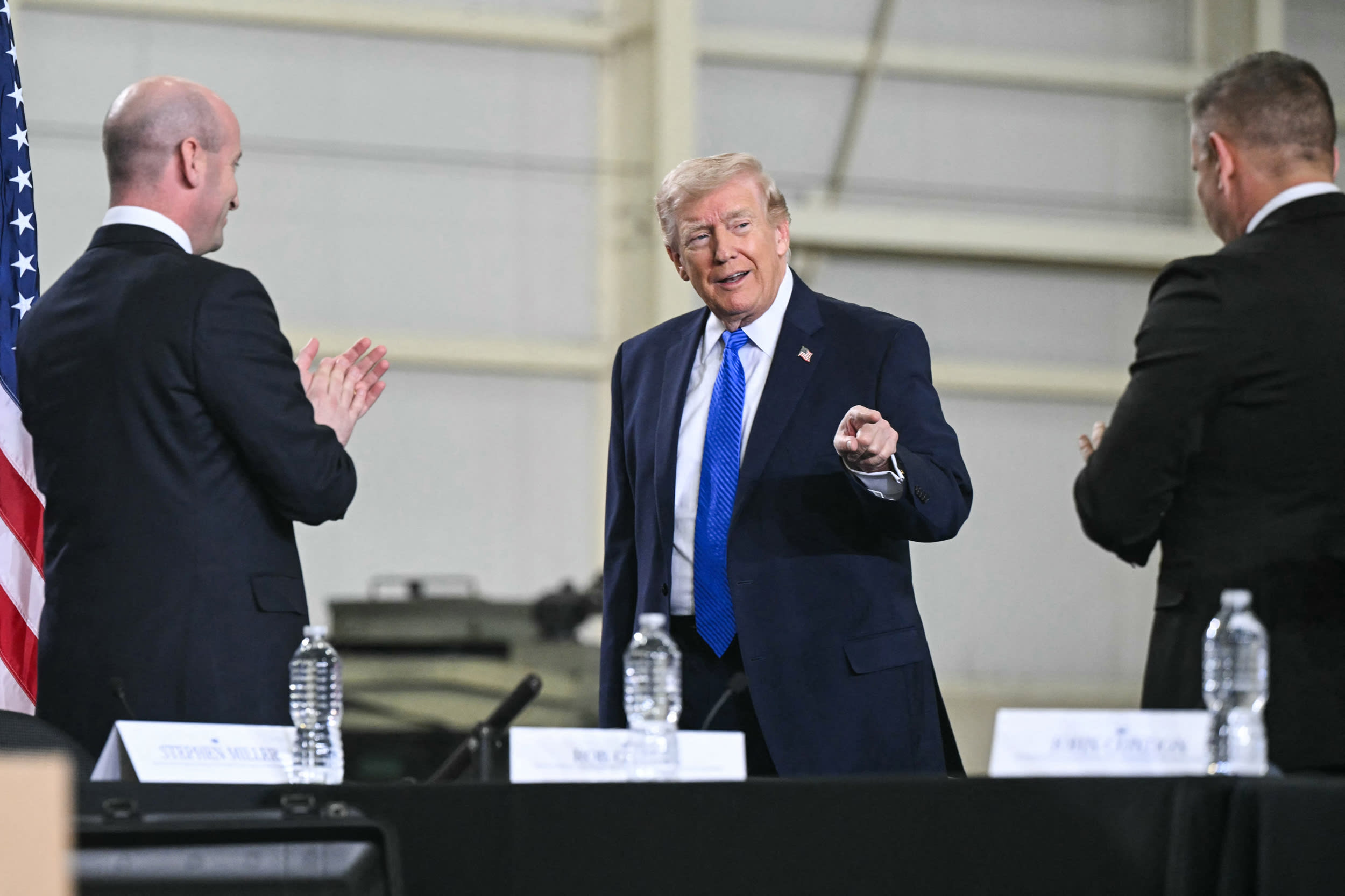 President Donald Trump arrives for a roundtable in Memphis