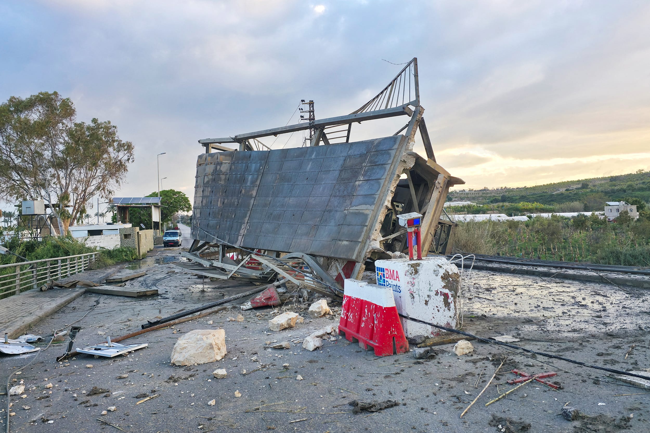 The last remaining bridge linking southern Lebanon to the rest of the country after it was struck on Wednesday by Israel, in Qasmiyeh
