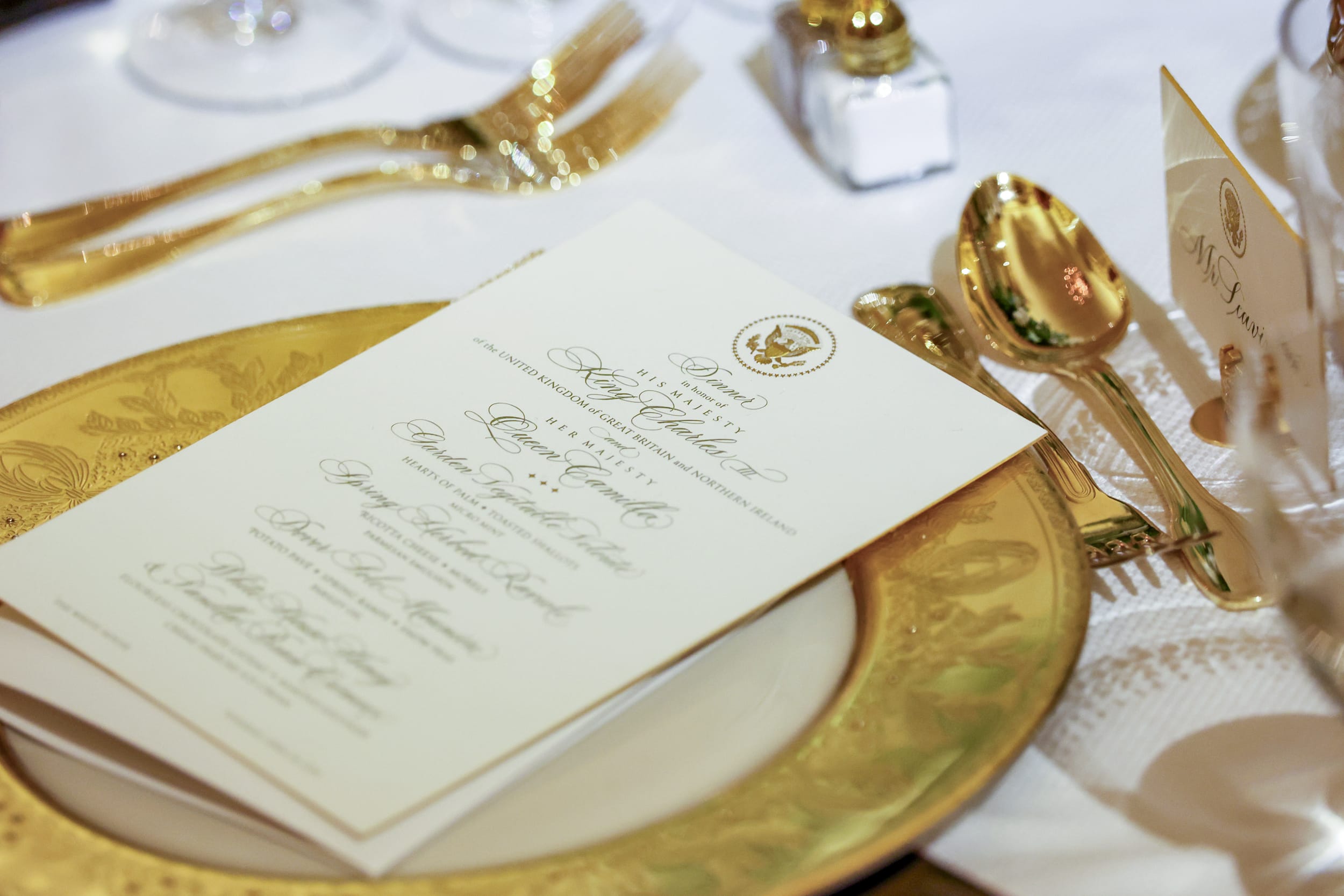A view of a place setting during an official state dinner hosted by the President and First Lady at The White House.